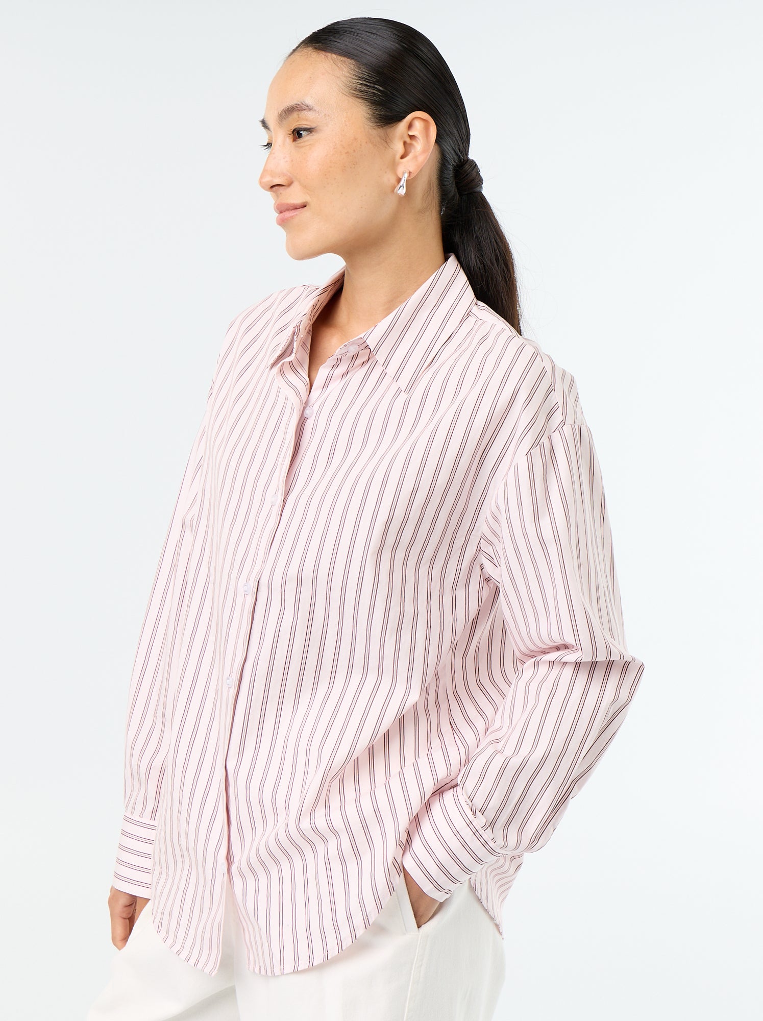Chemise manches longues rayée - Rose