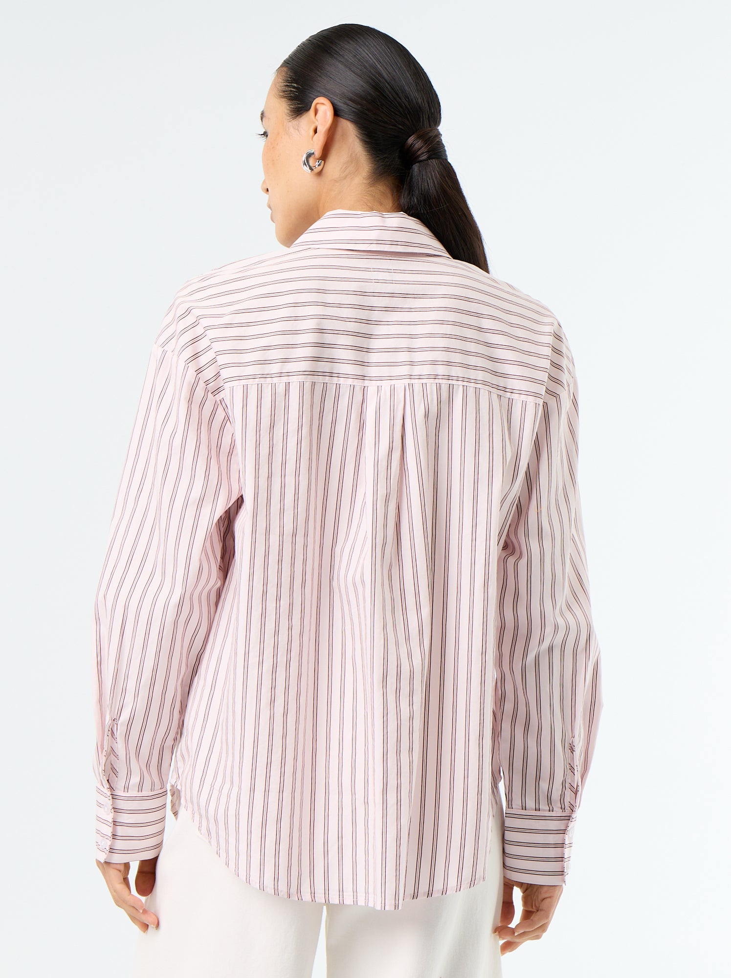 Chemise manches longues rayée - Rose