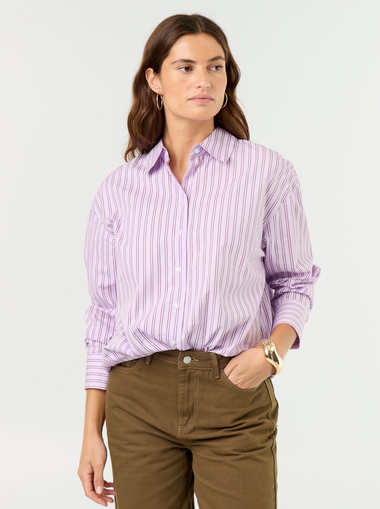 Chemise manches longues rayée - Violet (GBP01_11)