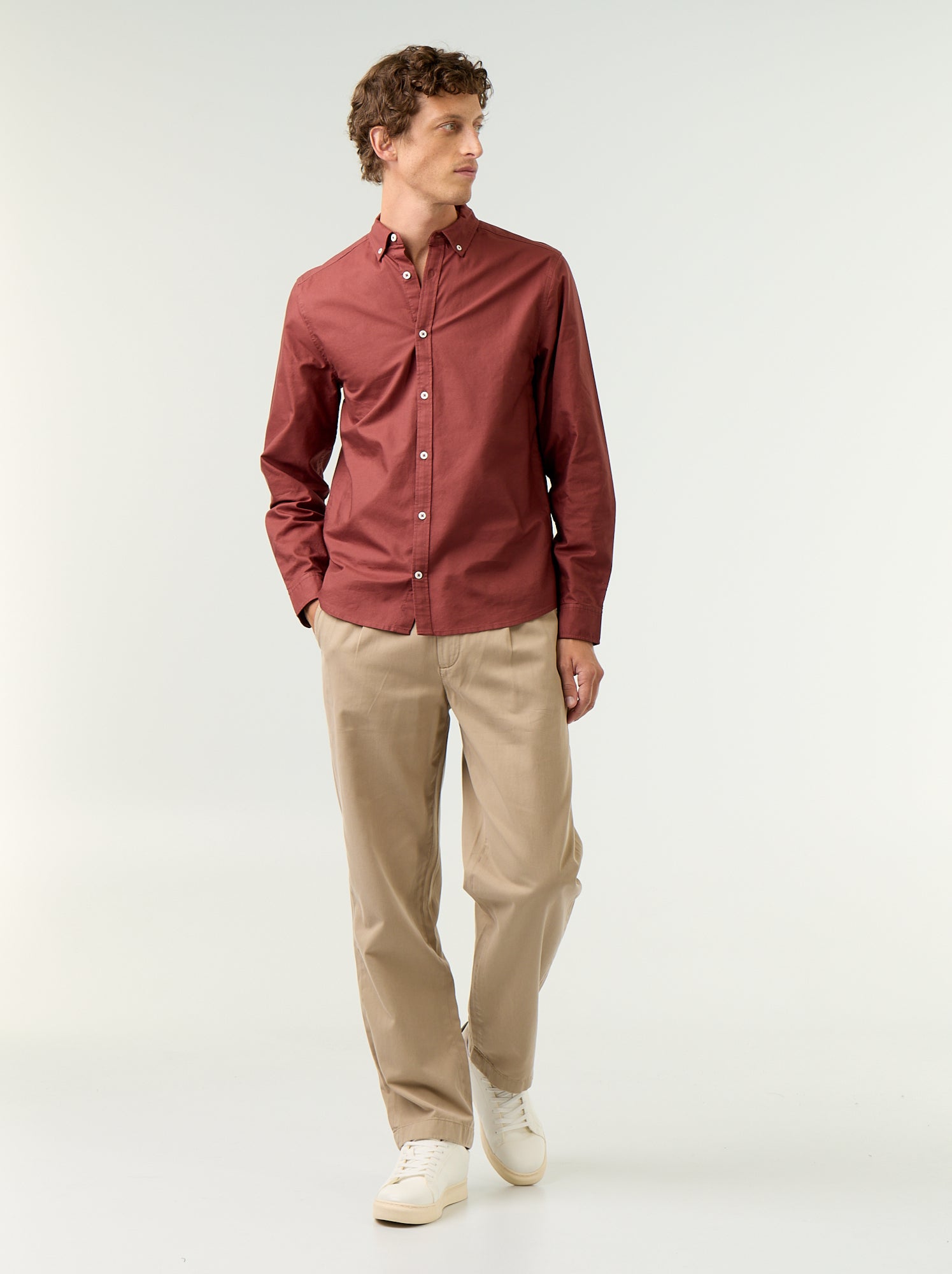 Chemise oxford à ouverture boutonnée - Marron