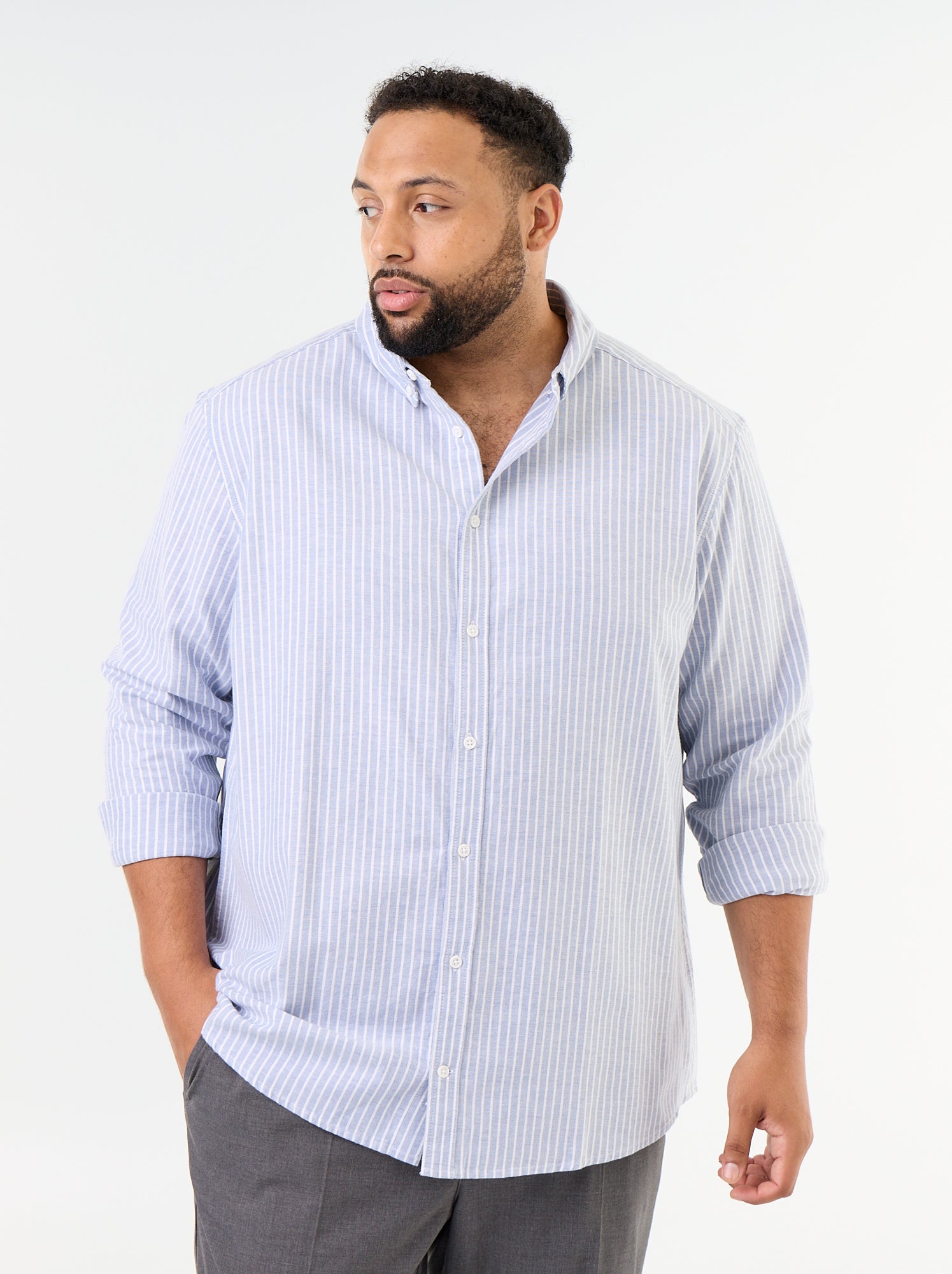 Chemise rayée à manches longues - Bleu