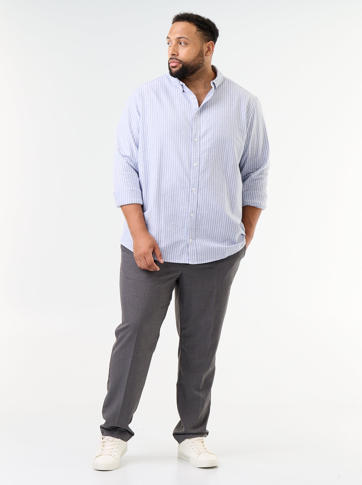 Chemise rayée à manches longues - Bleu