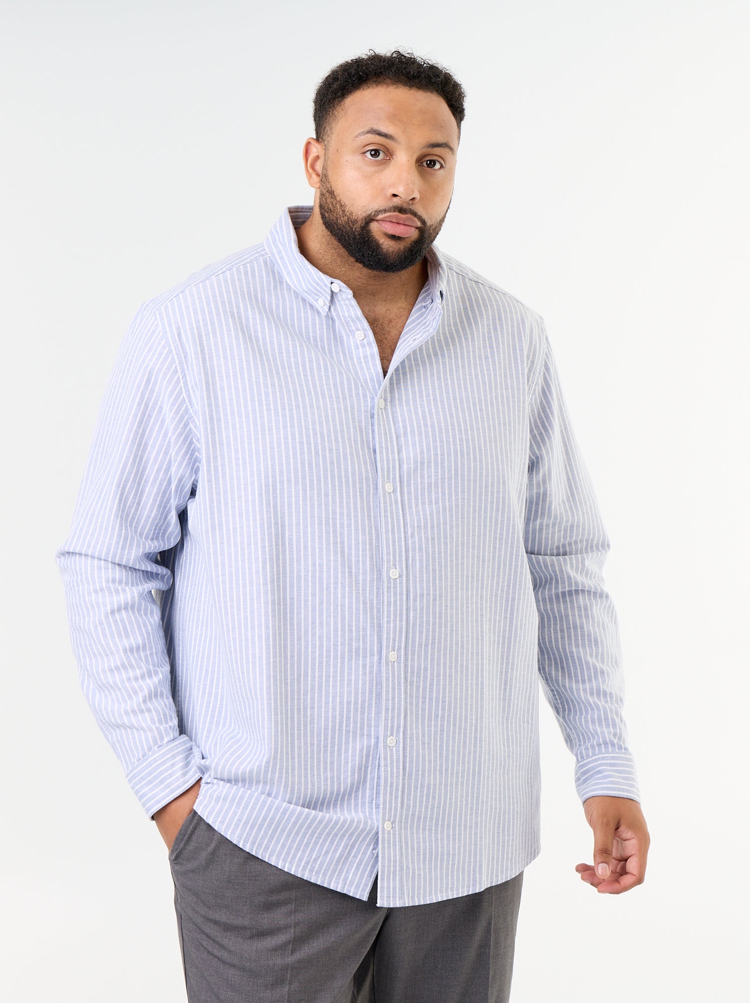 Chemise rayée à manches longues - Bleu