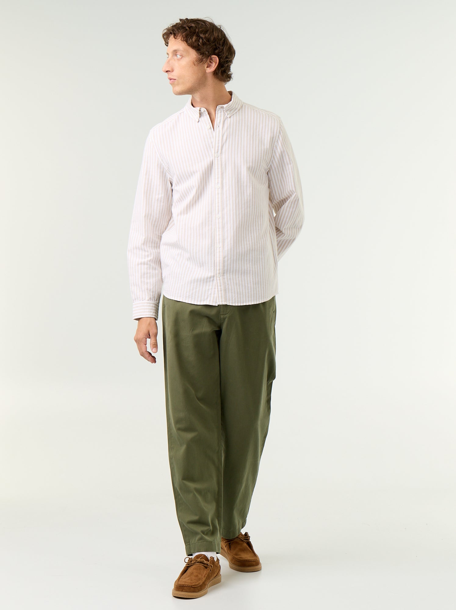 Chemise rayée avec col boutonné - Beige