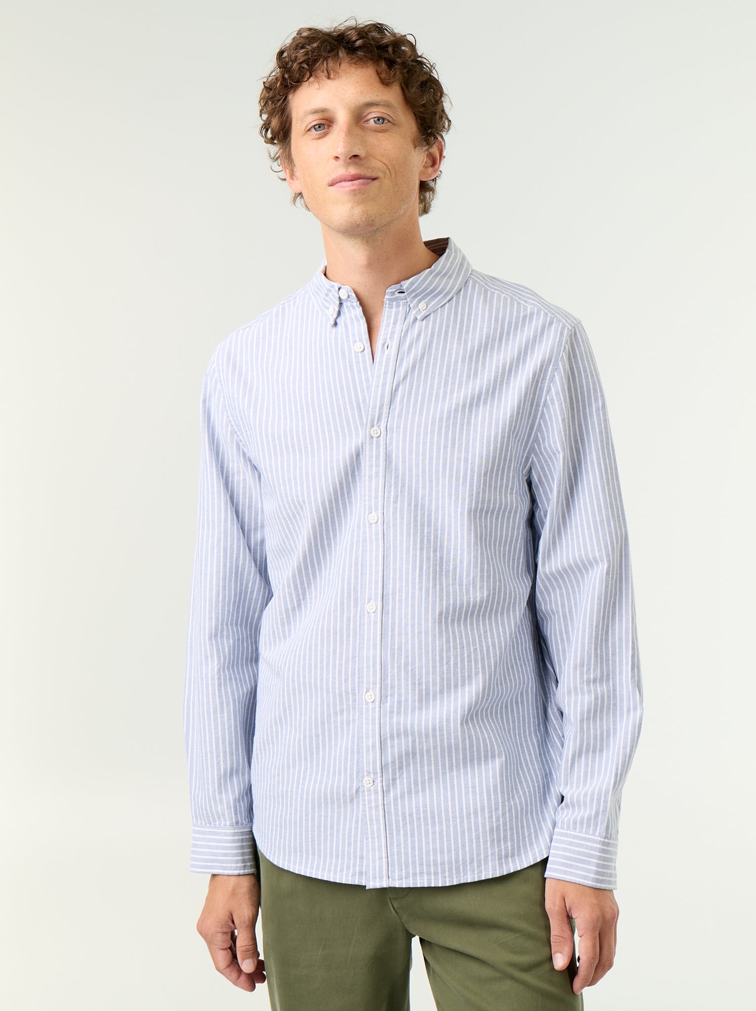 Chemise rayée avec col boutonné - Bleu