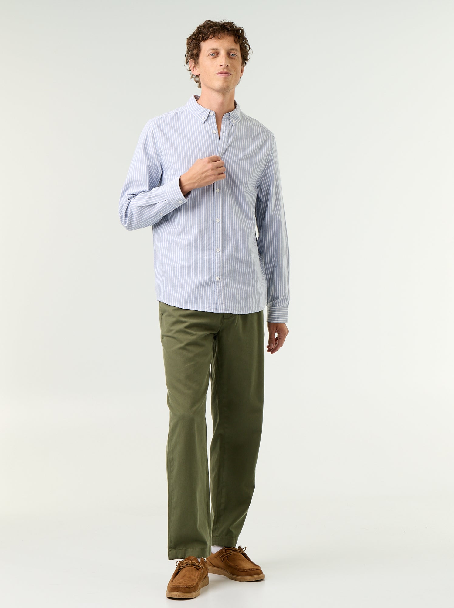 Chemise rayée avec col boutonné - Bleu