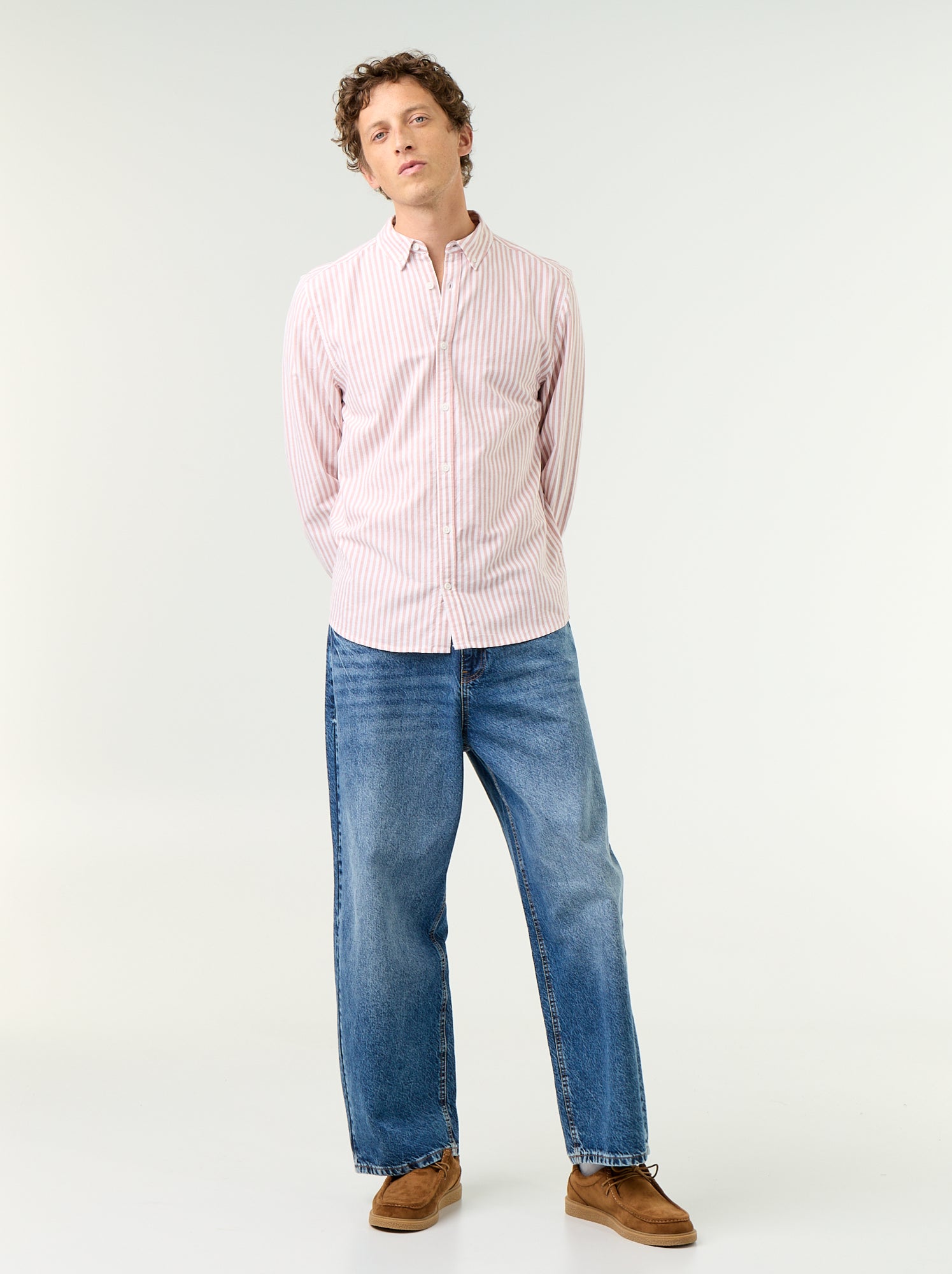 Chemise rayée avec col boutonné - Rouge