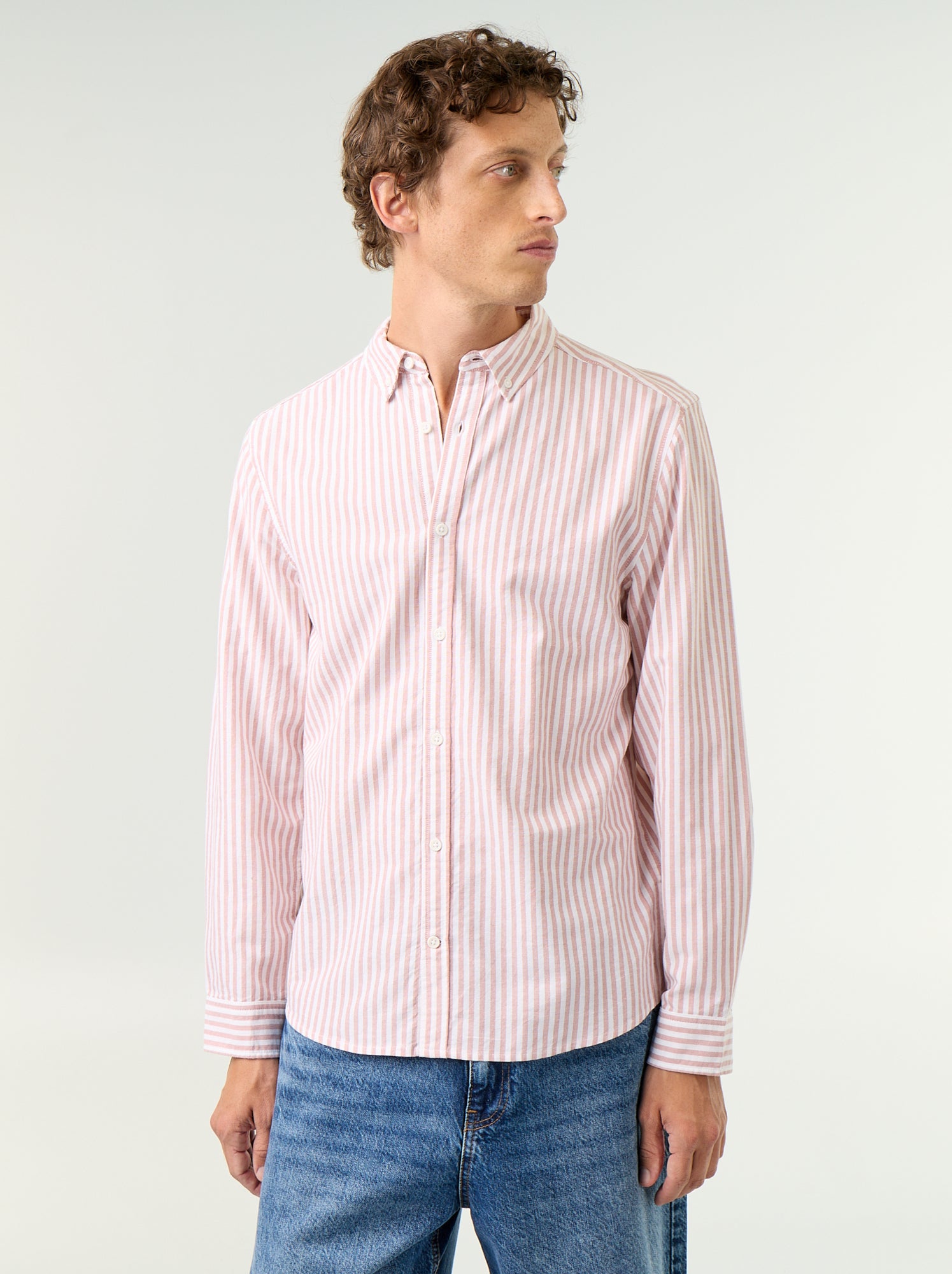 Chemise rayée avec col boutonné - Rouge