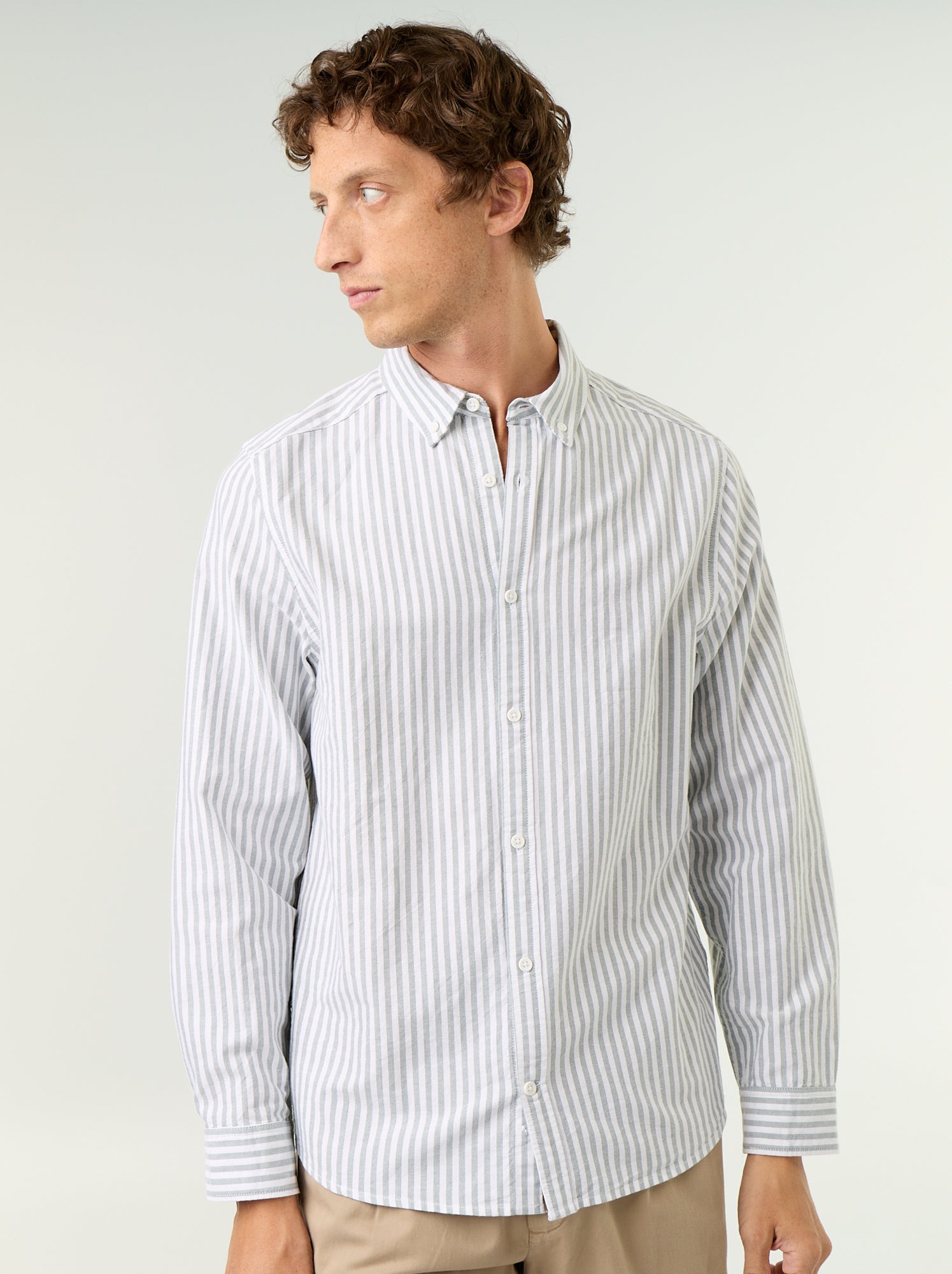 Chemise rayée avec col boutonné - Vert (GAW84_2)