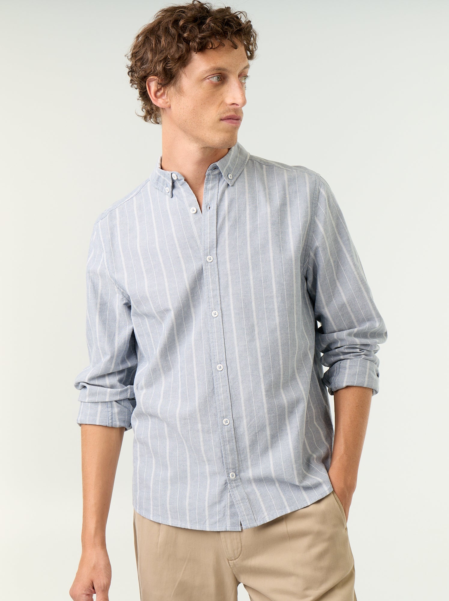 Chemise rayée avec col boutonné - Vert (GAW84_4)
