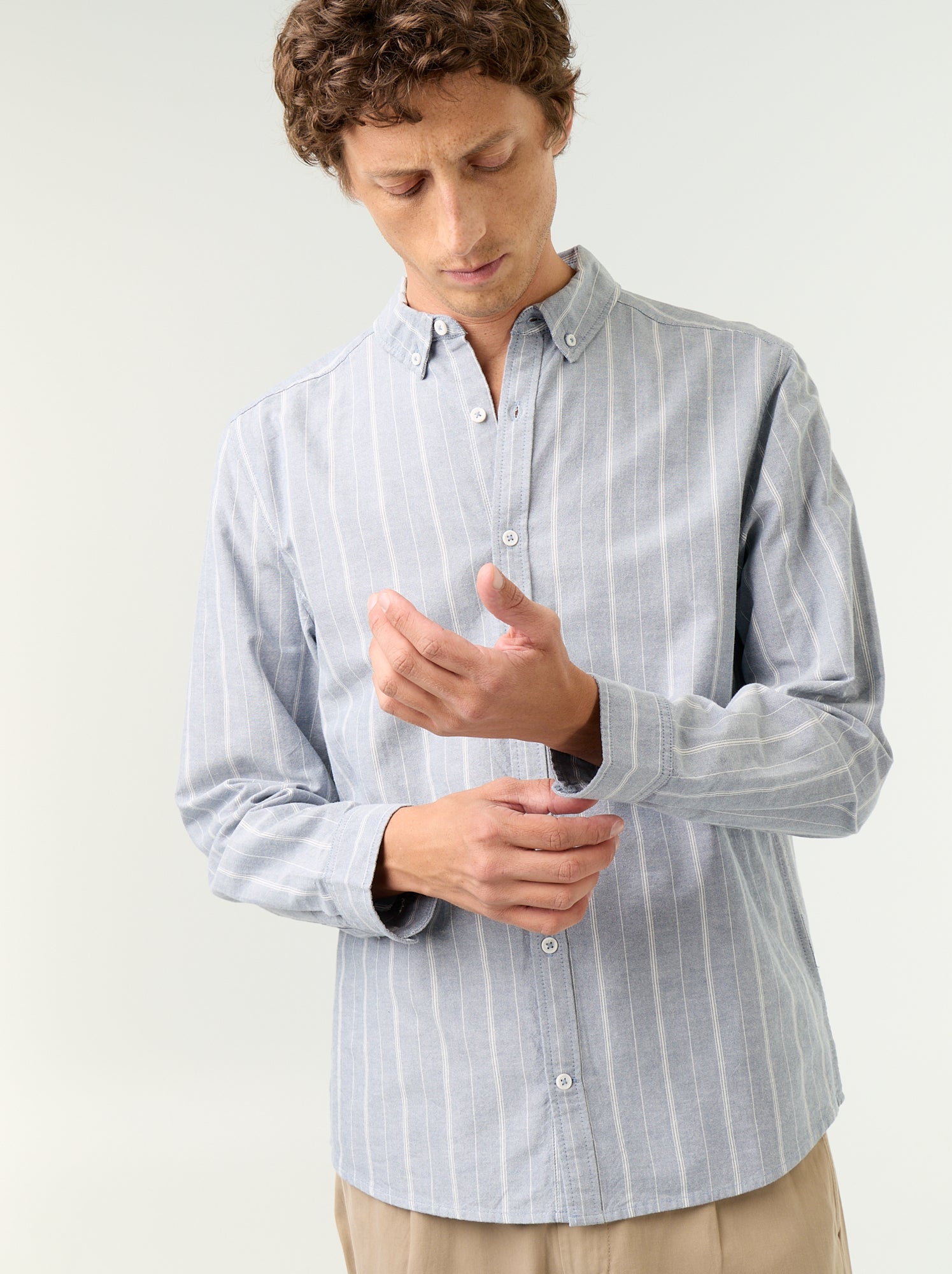 Chemise rayée avec col boutonné - Vert (GAW84_4)