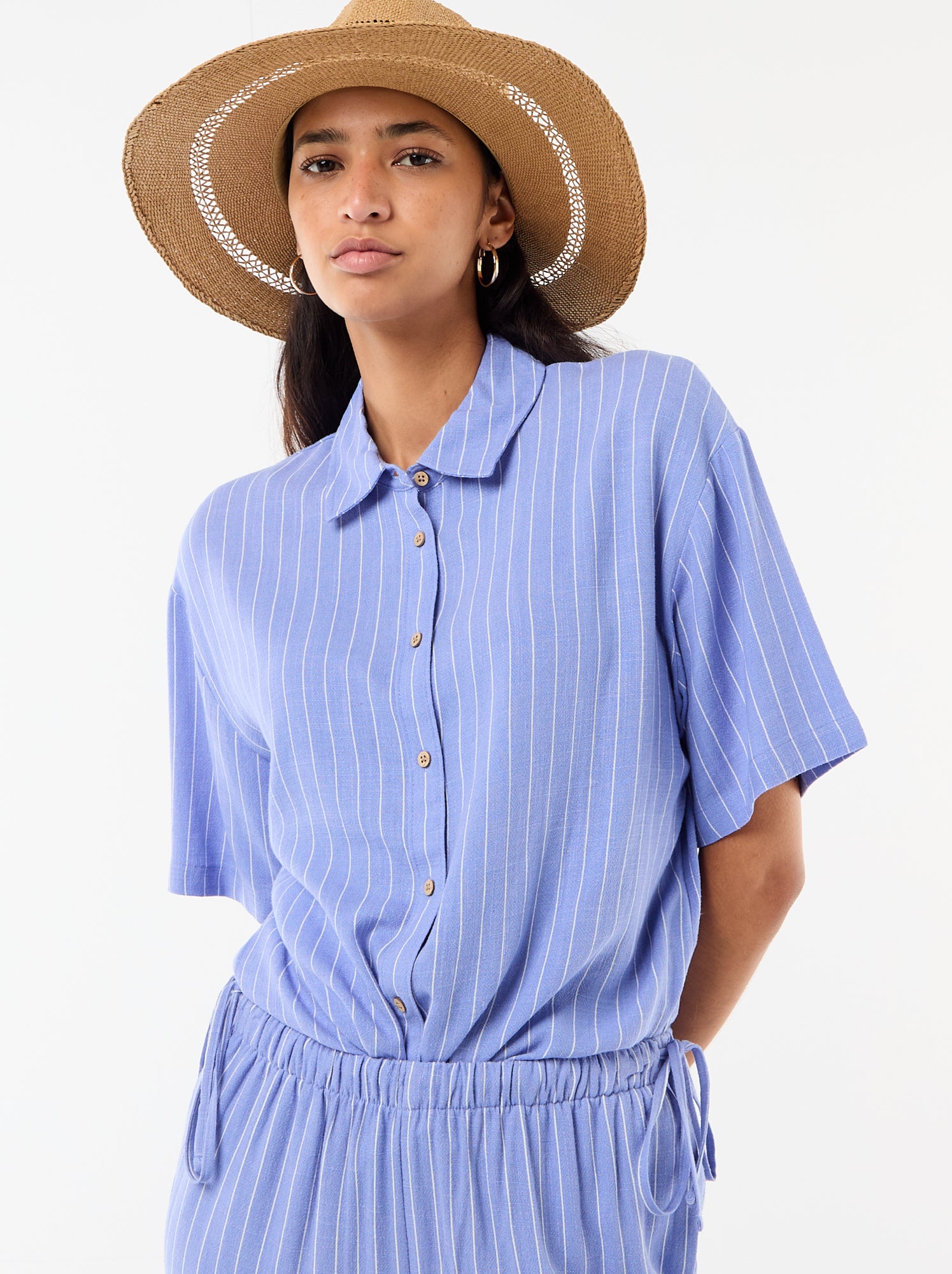 Chemise unie à manches courtes - Bleu