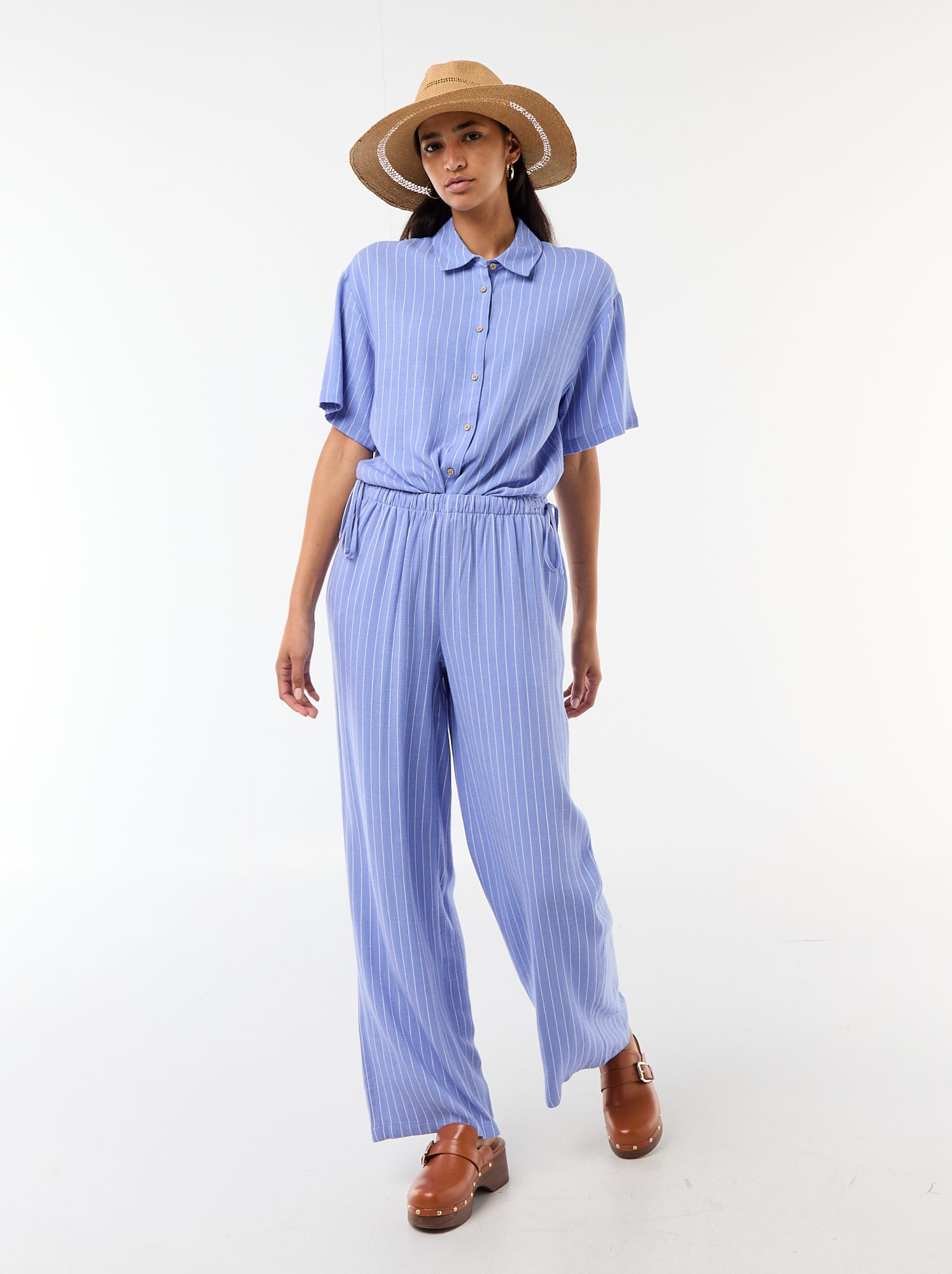 Chemise unie à manches courtes - Bleu