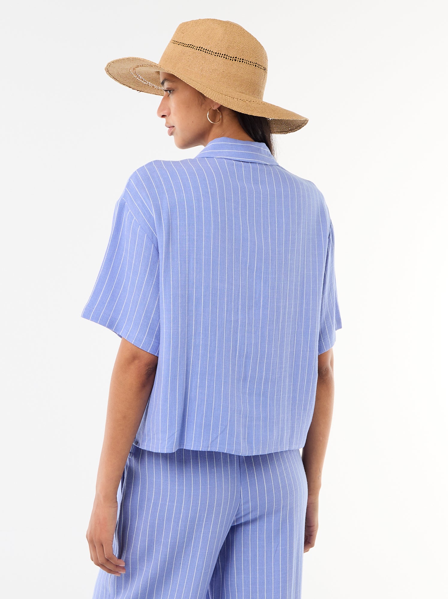 Chemise unie à manches courtes - Bleu