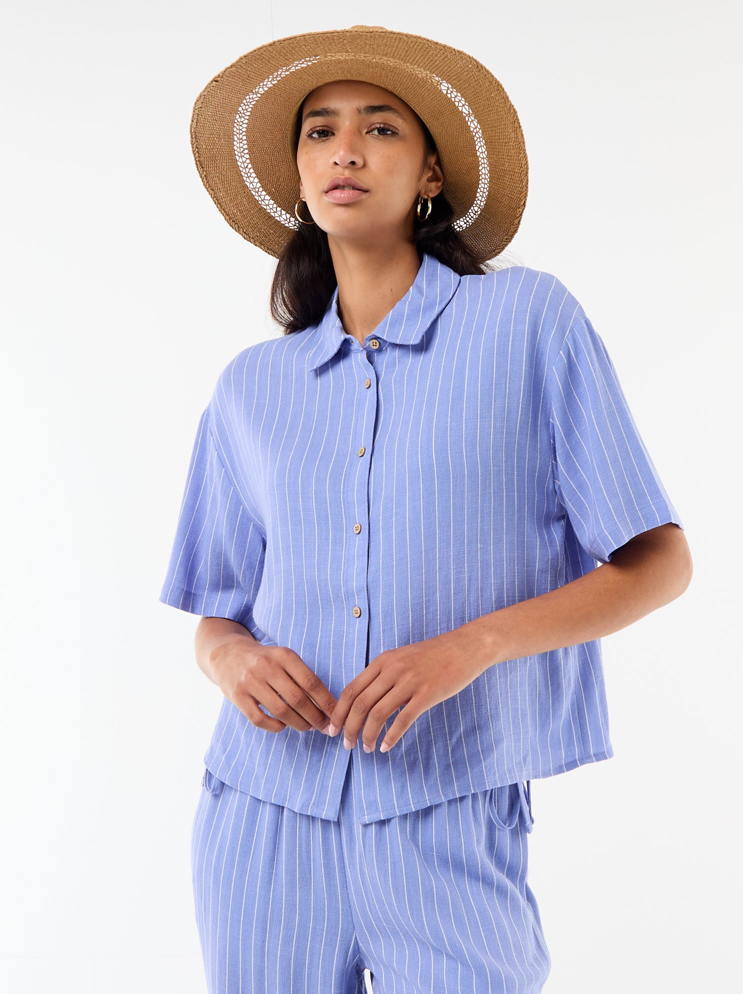 Chemise unie à manches courtes - Bleu