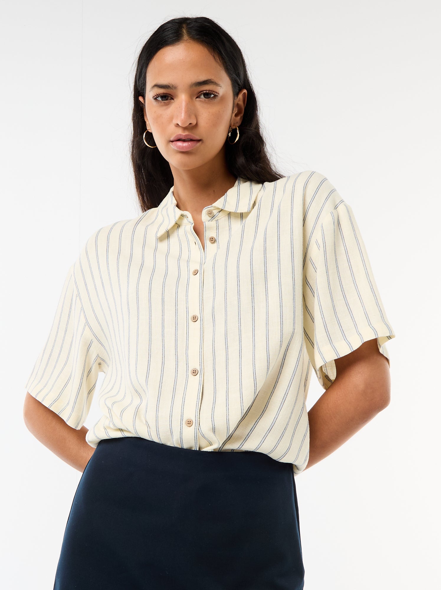Chemise unie à manches courtes - Jaune