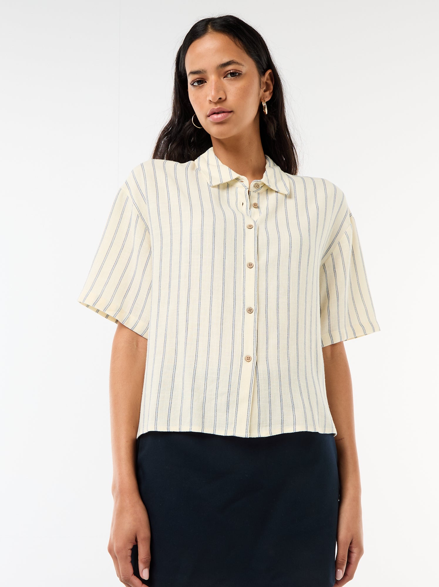 Chemise unie à manches courtes - Jaune