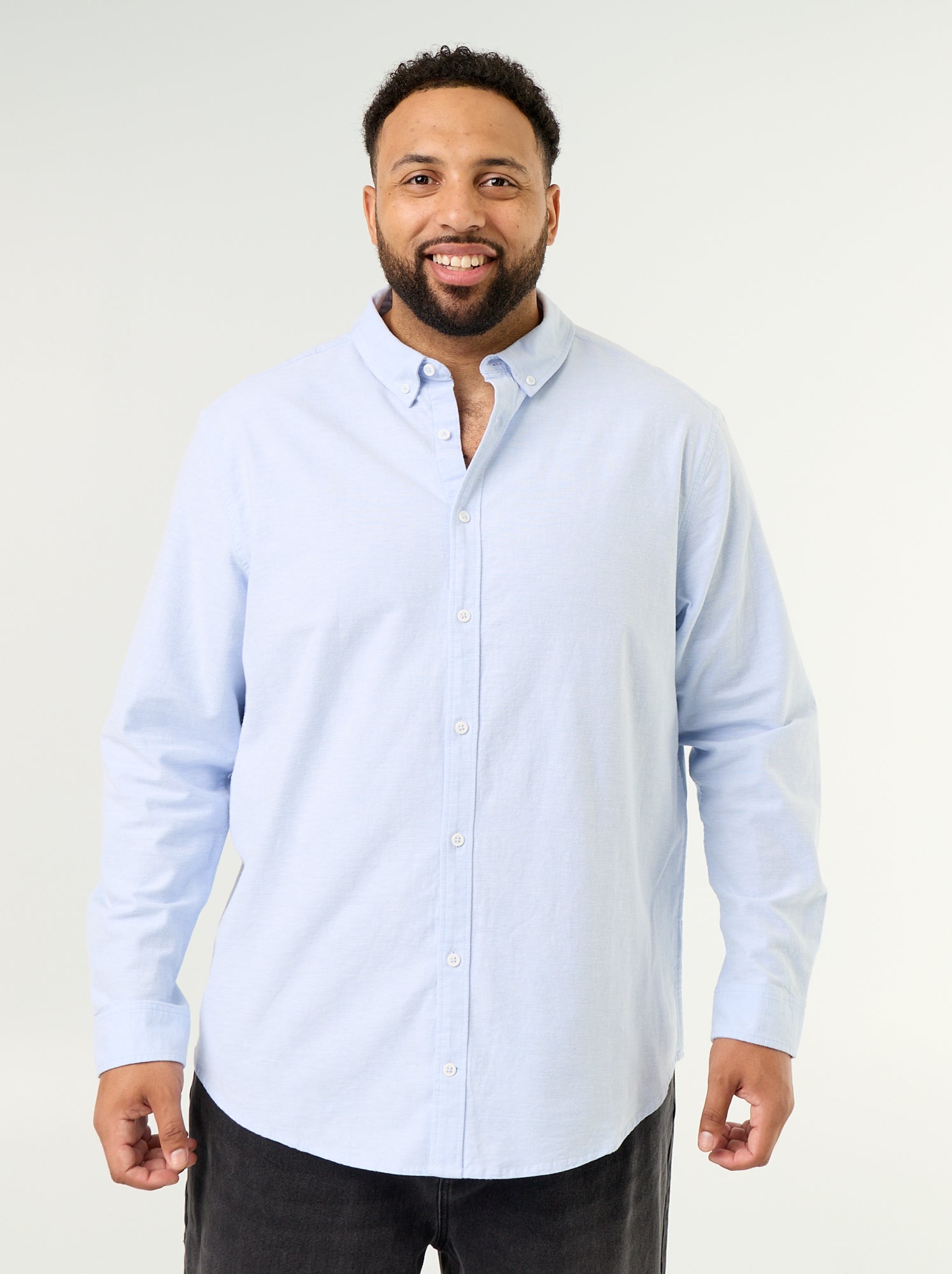 Chemise unie à manches longues - Bleu