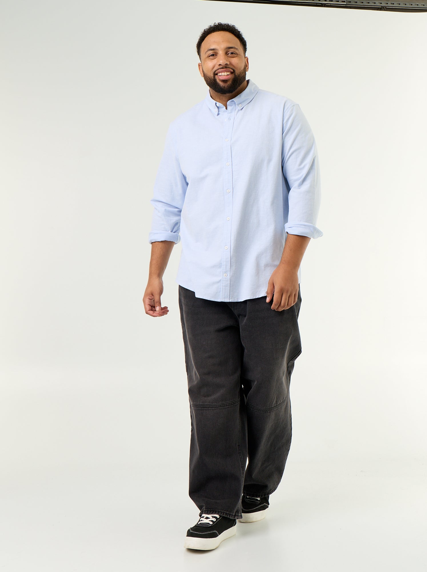 Chemise unie à manches longues - Bleu