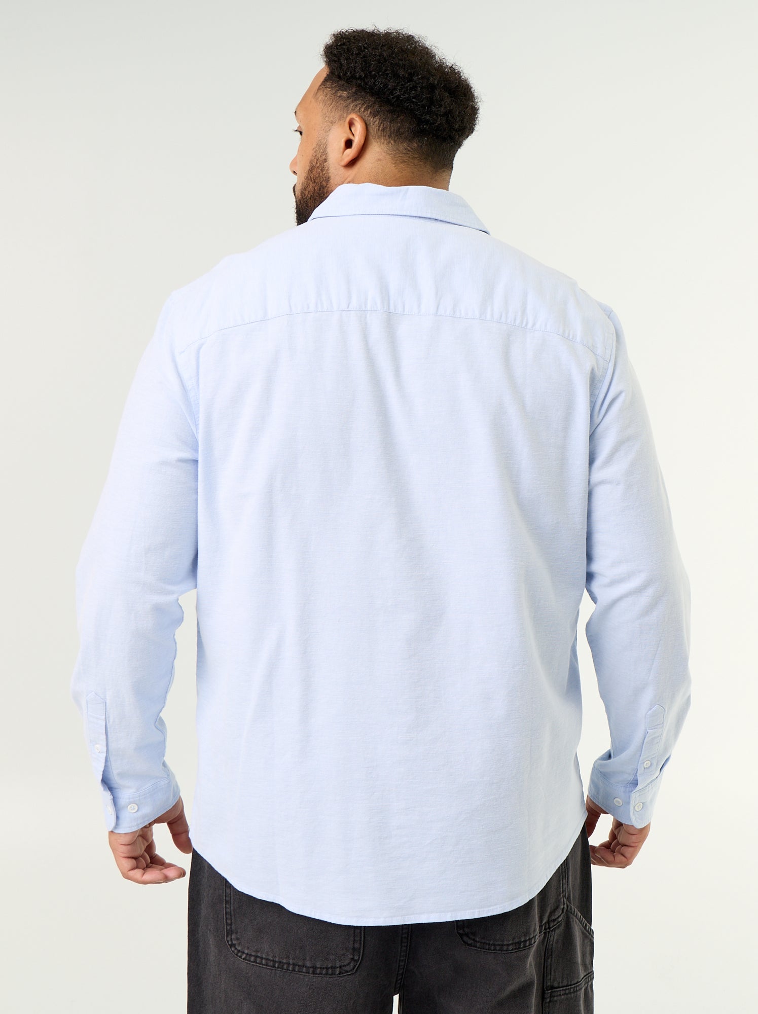 Chemise unie à manches longues - Bleu