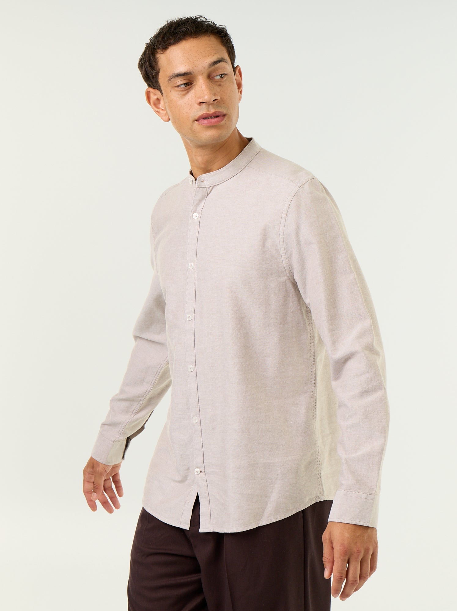 Chemise unie col mao - Beige