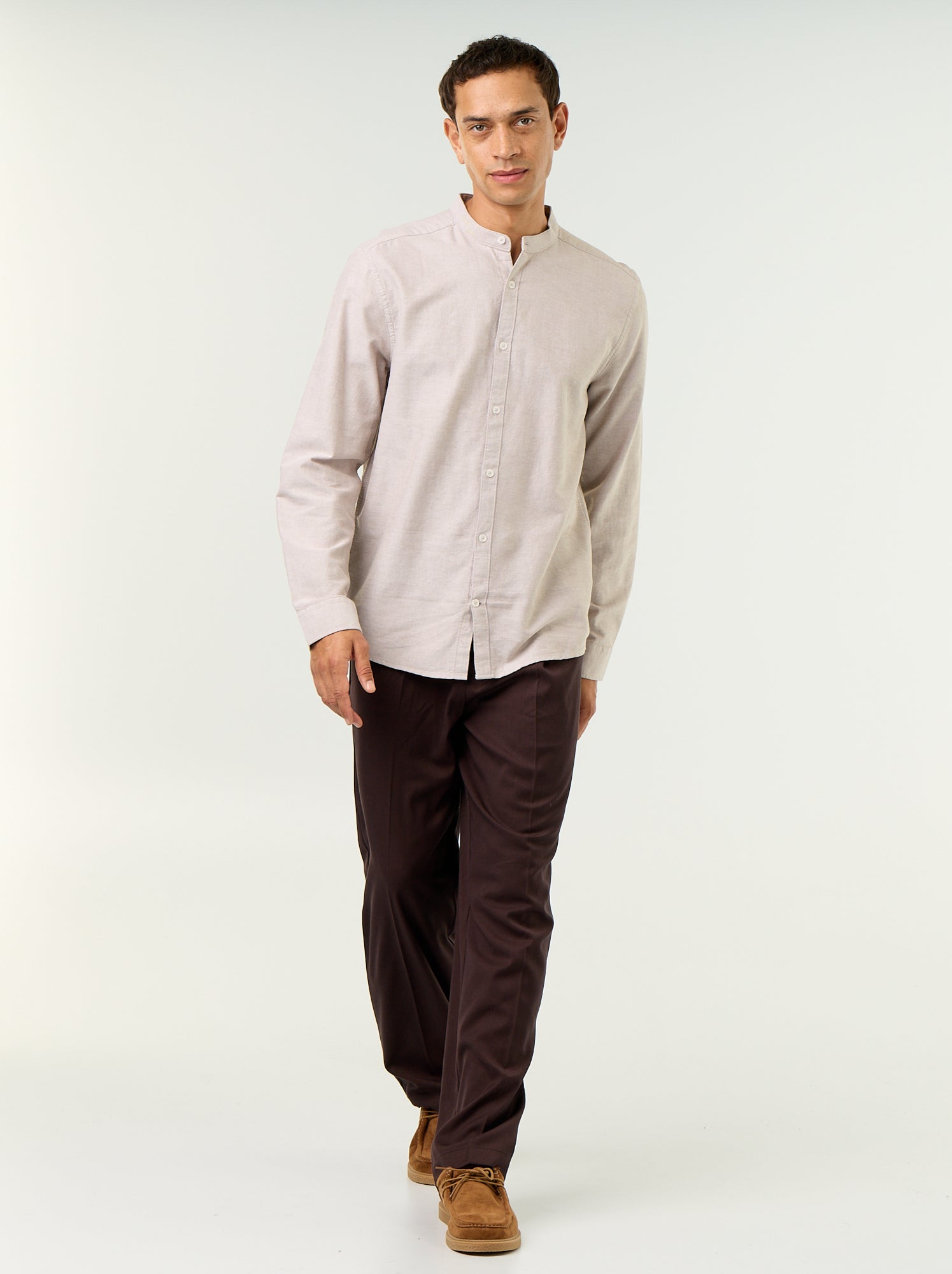 Chemise unie col mao - Beige