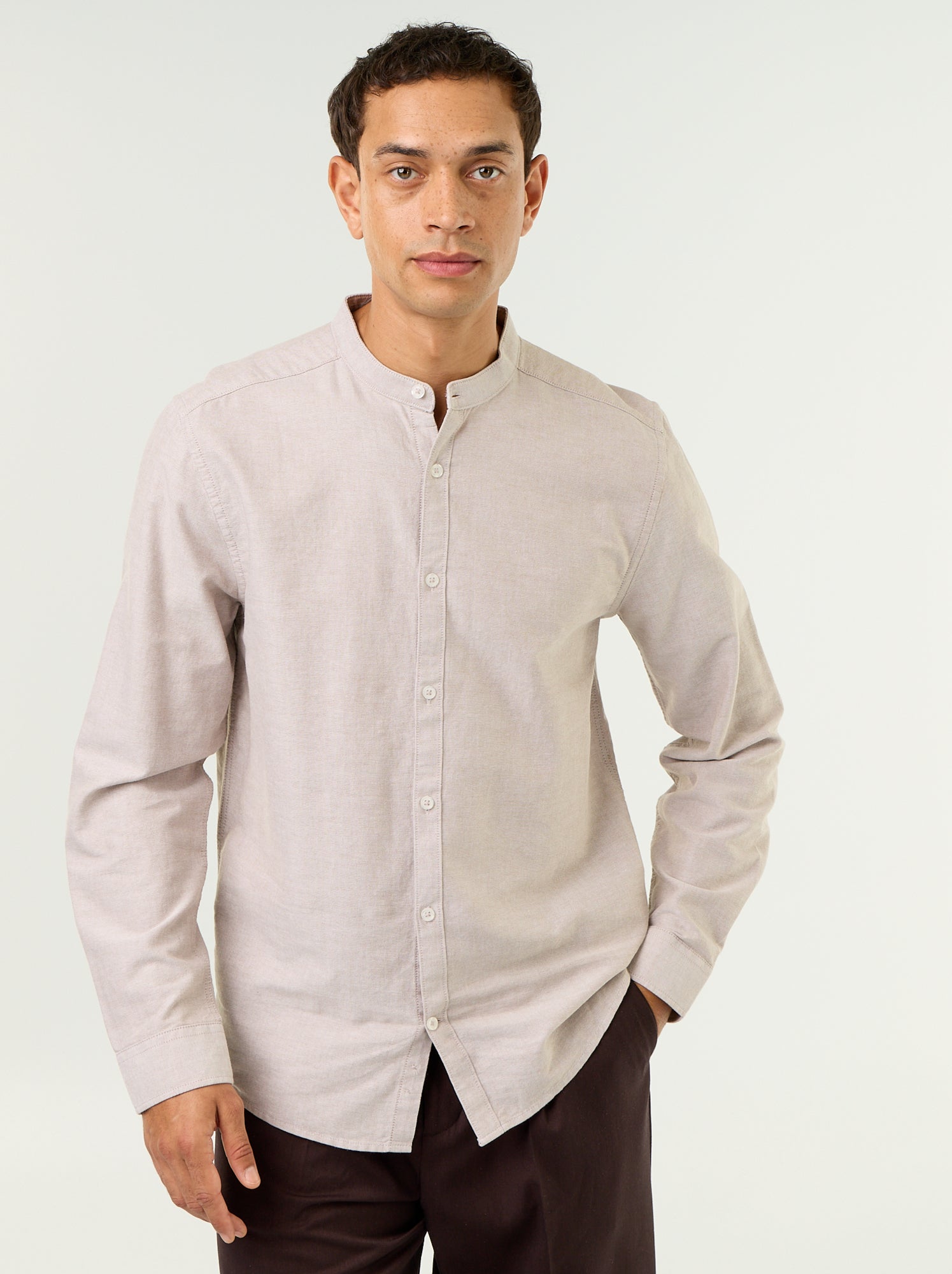 Chemise unie col mao - Beige