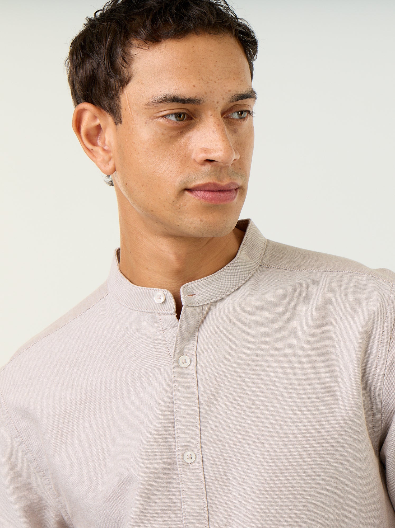Chemise unie col mao - Beige