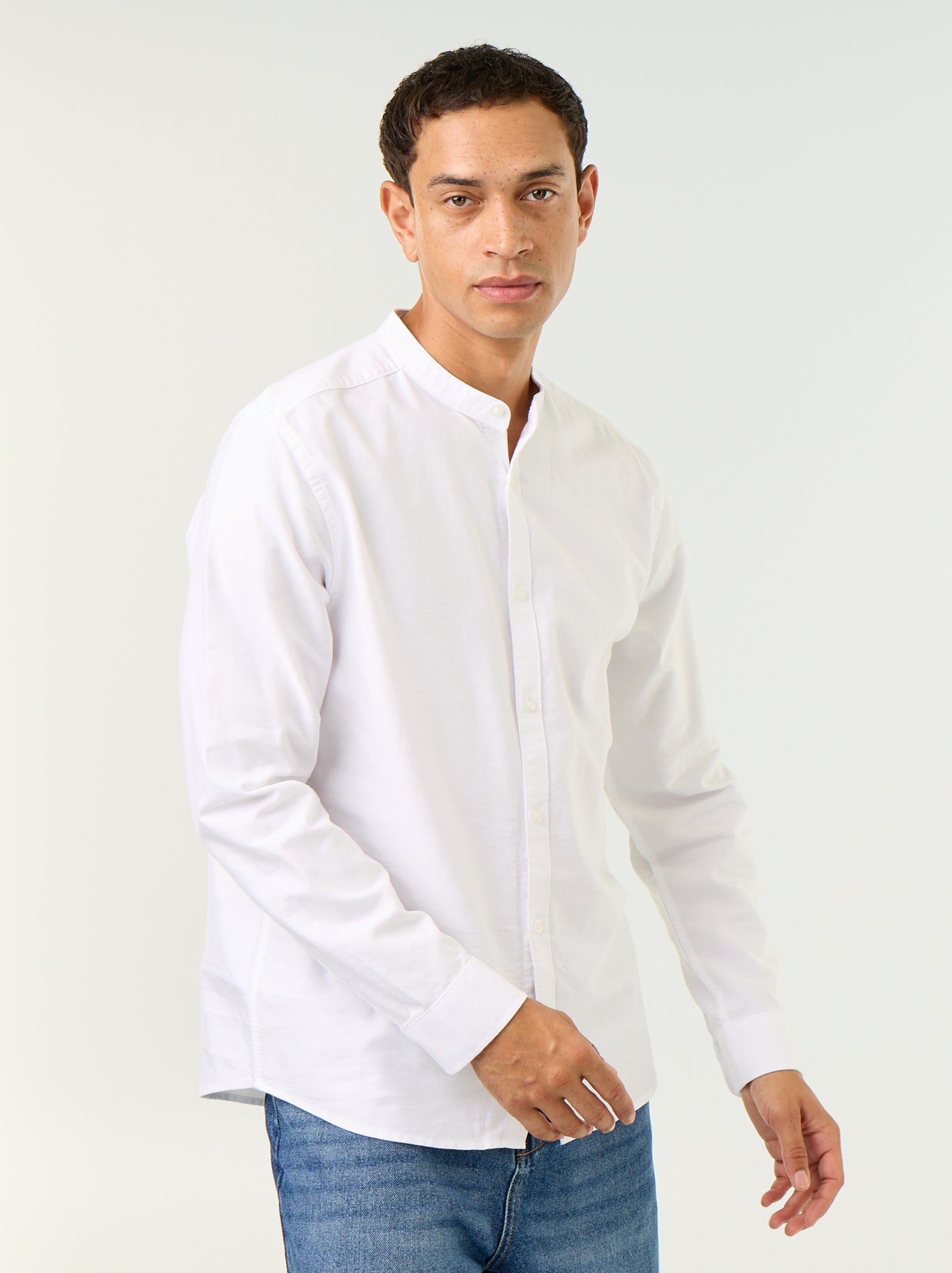 Chemise unie col mao - Blanc