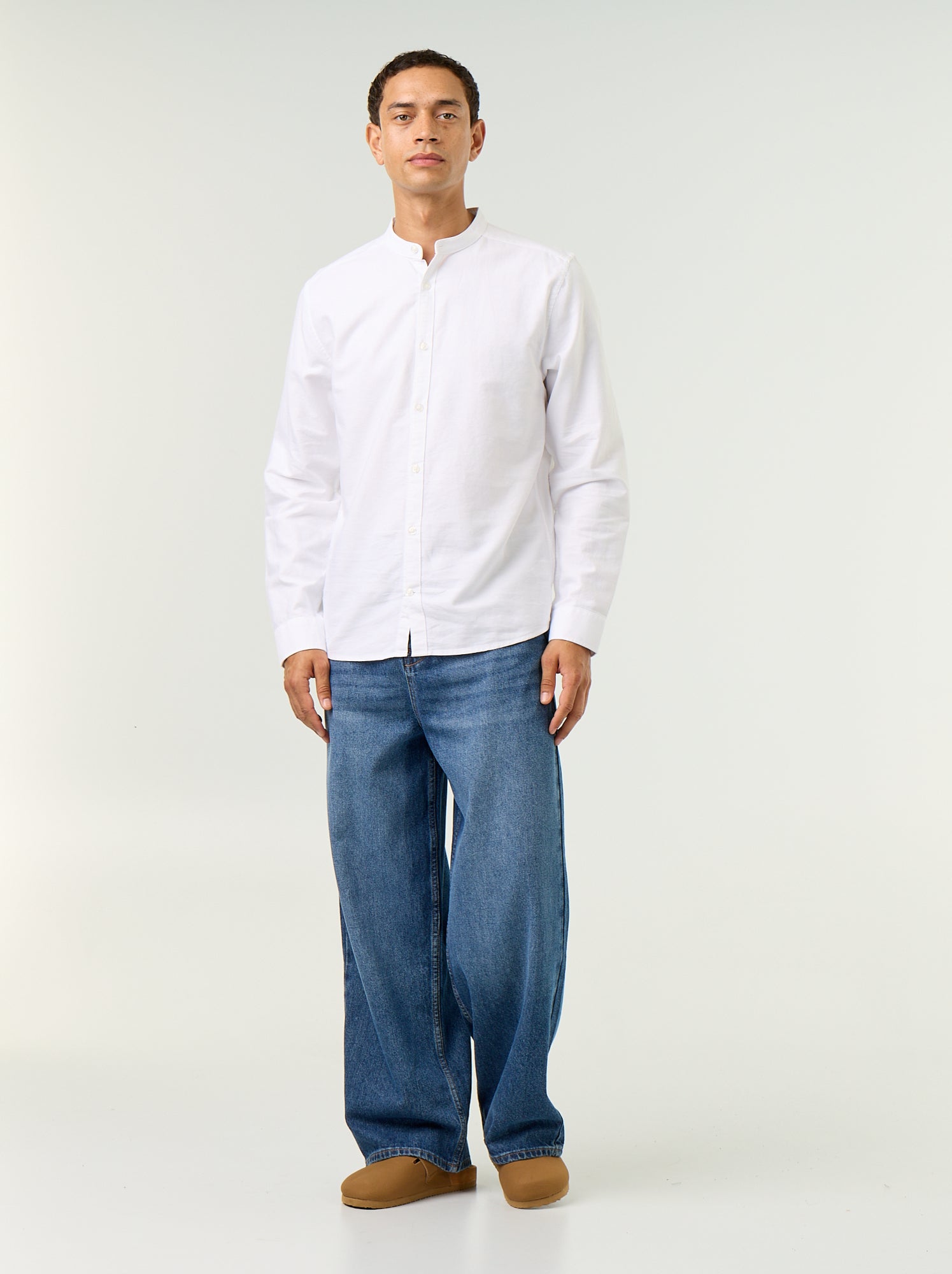 Chemise unie col mao - Blanc