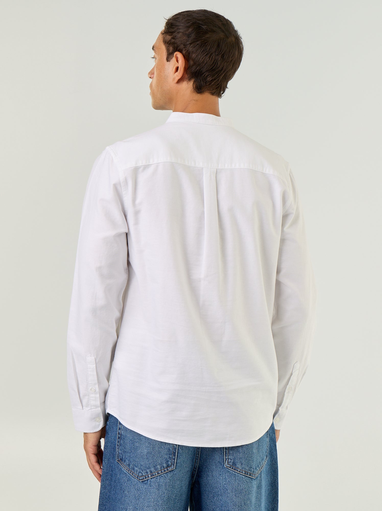 Chemise unie col mao - Blanc