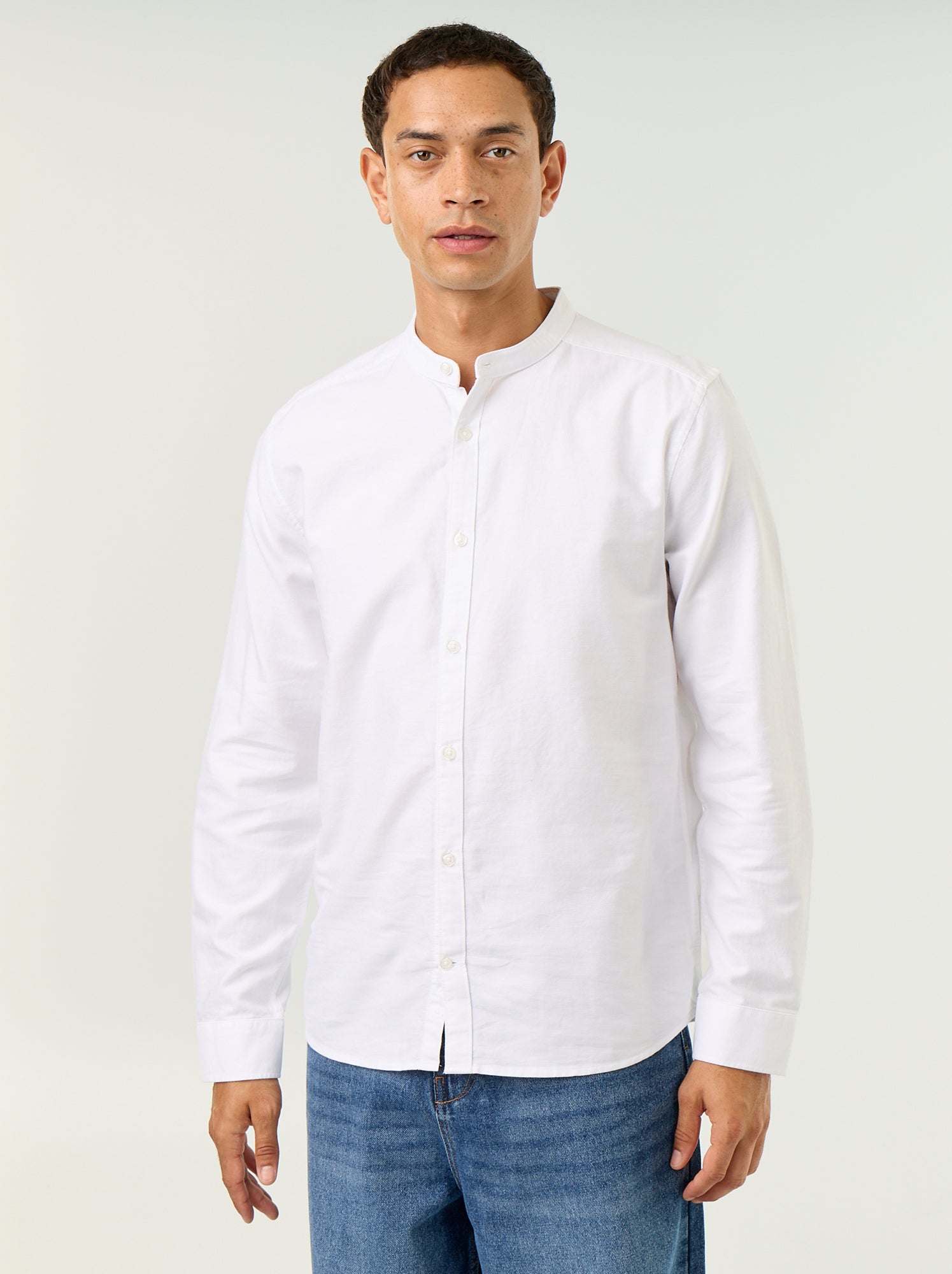 Chemise unie col mao - Blanc