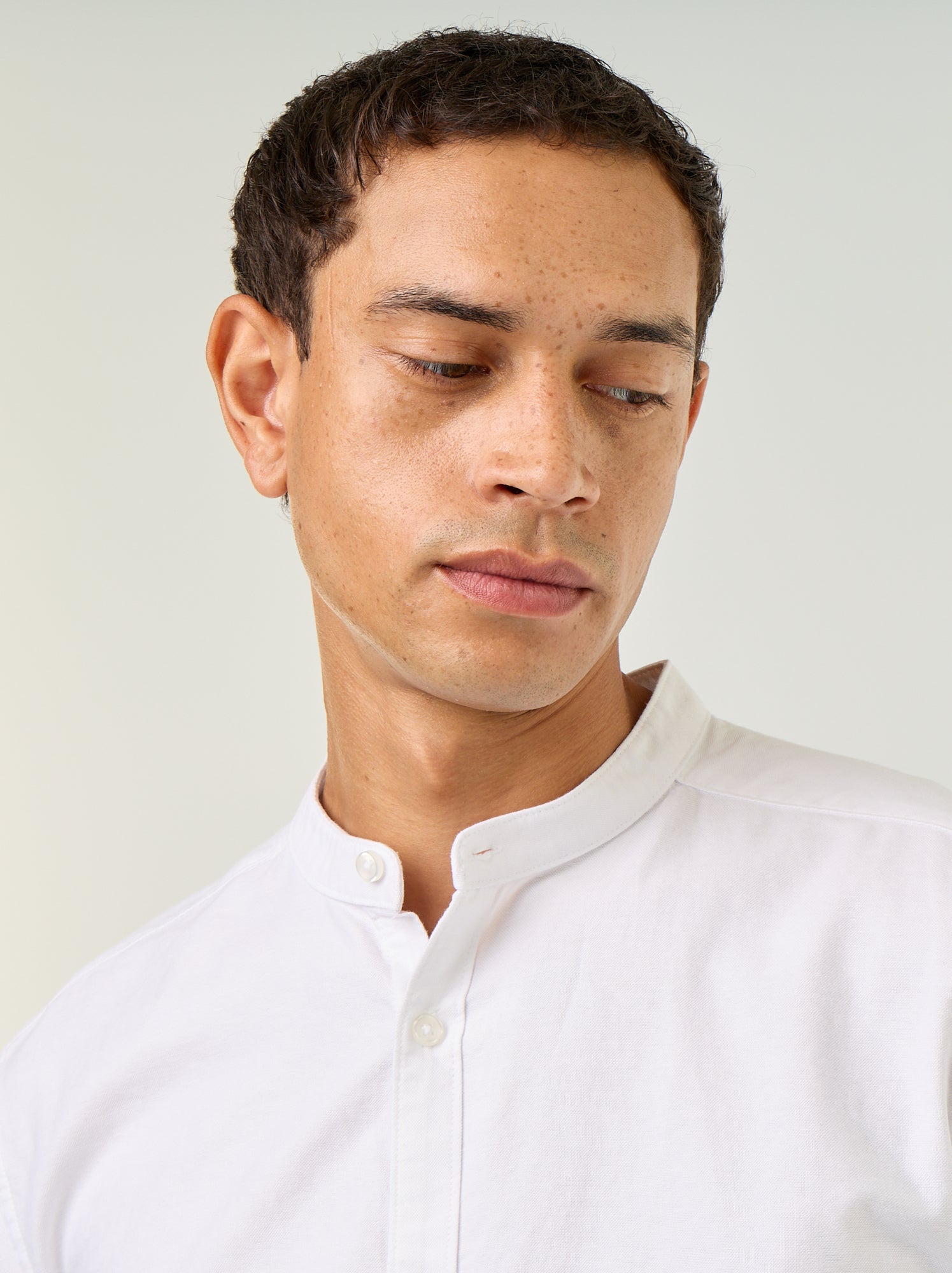 Chemise unie col mao - Blanc