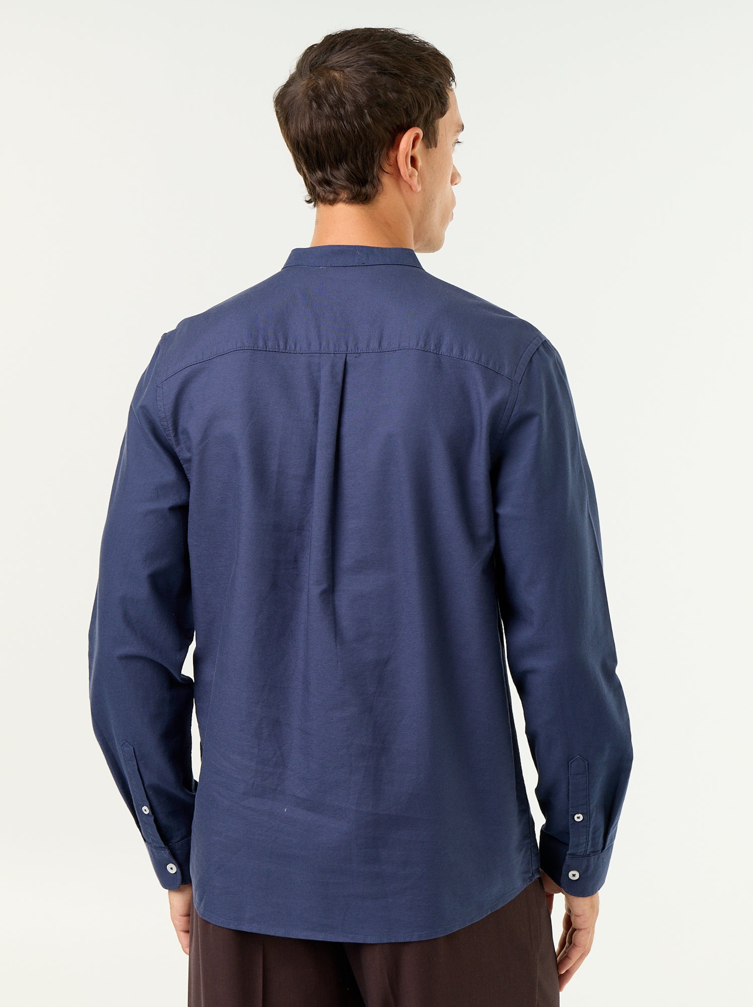 Chemise unie col mao - Bleu