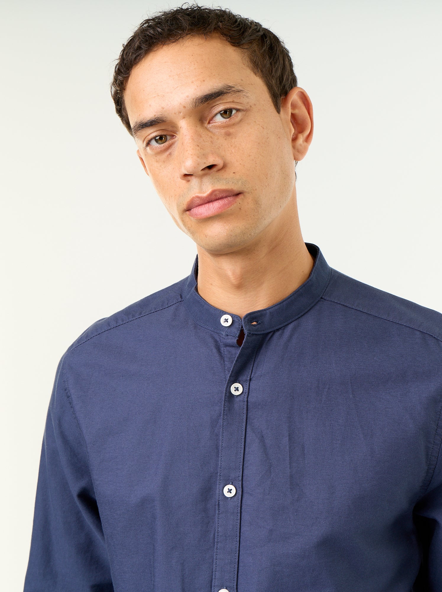 Chemise unie col mao - Bleu