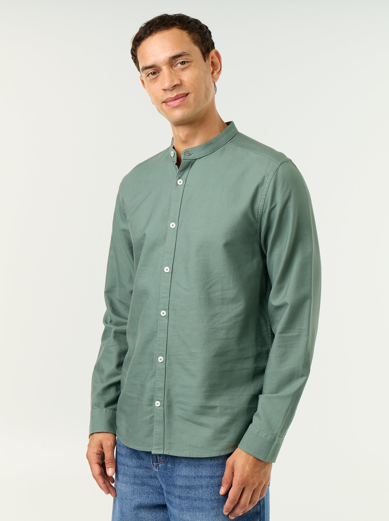 Chemise unie col mao - Vert