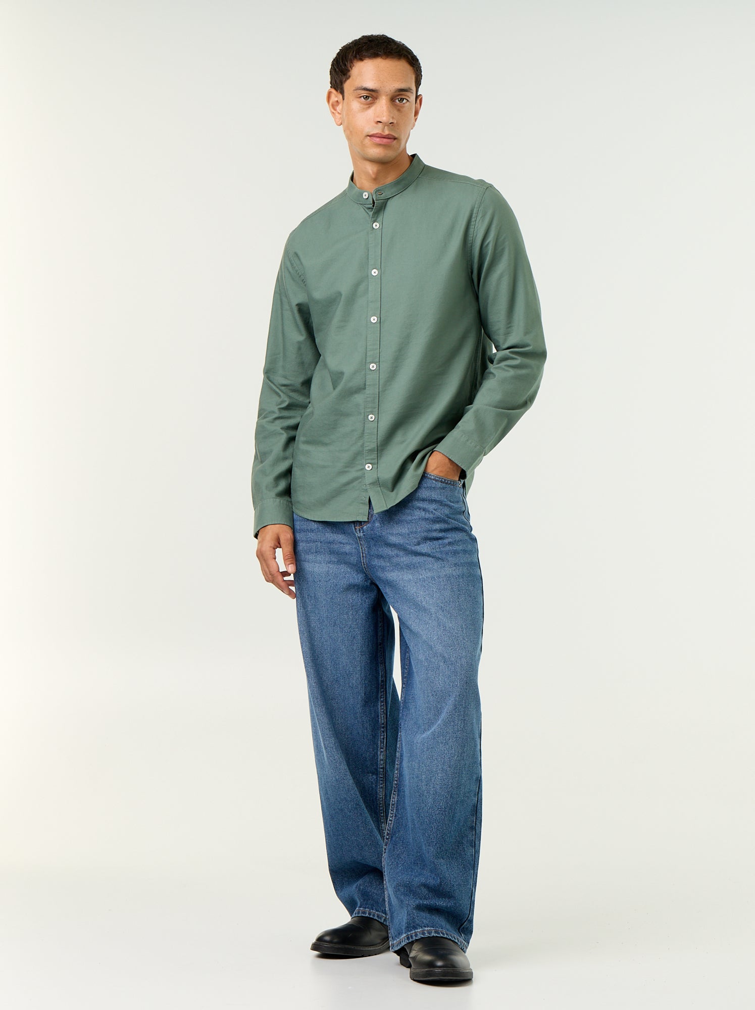Chemise unie col mao - Vert
