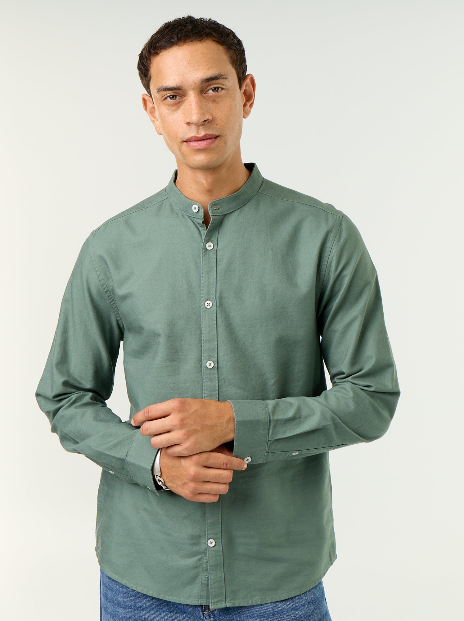 Chemise unie col mao - Vert