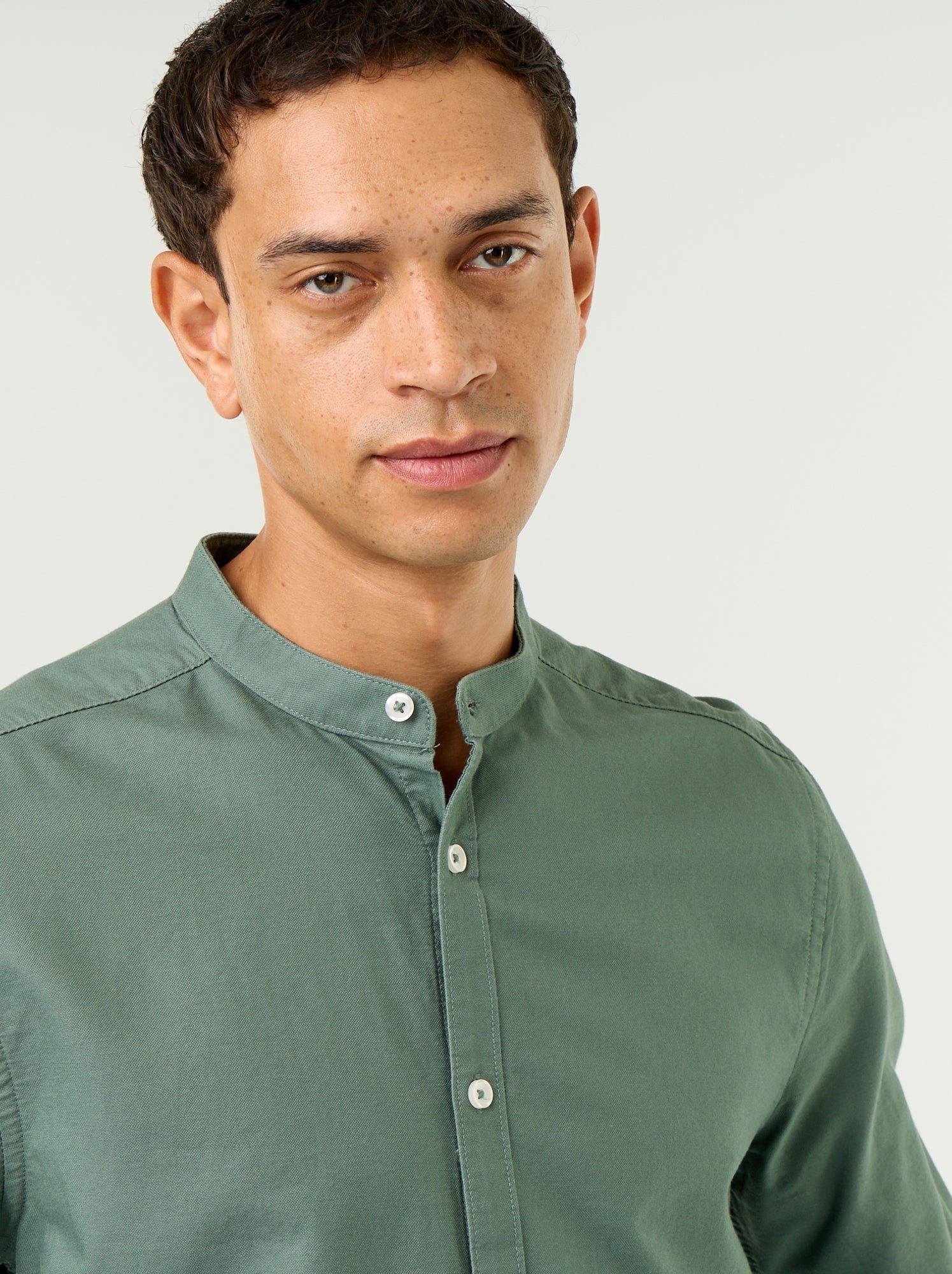 Chemise unie col mao - Vert