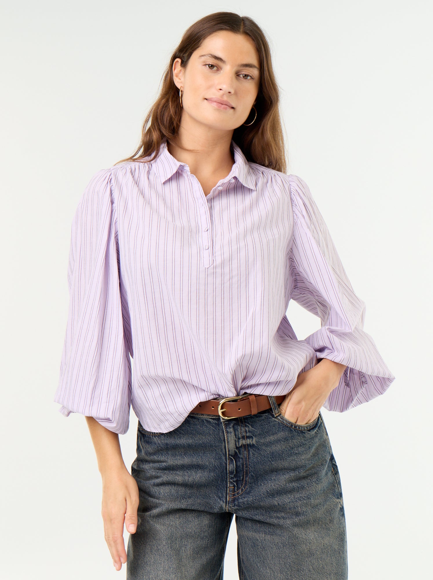 Chemisier avec col boutonné - Violet (GBP09_3)