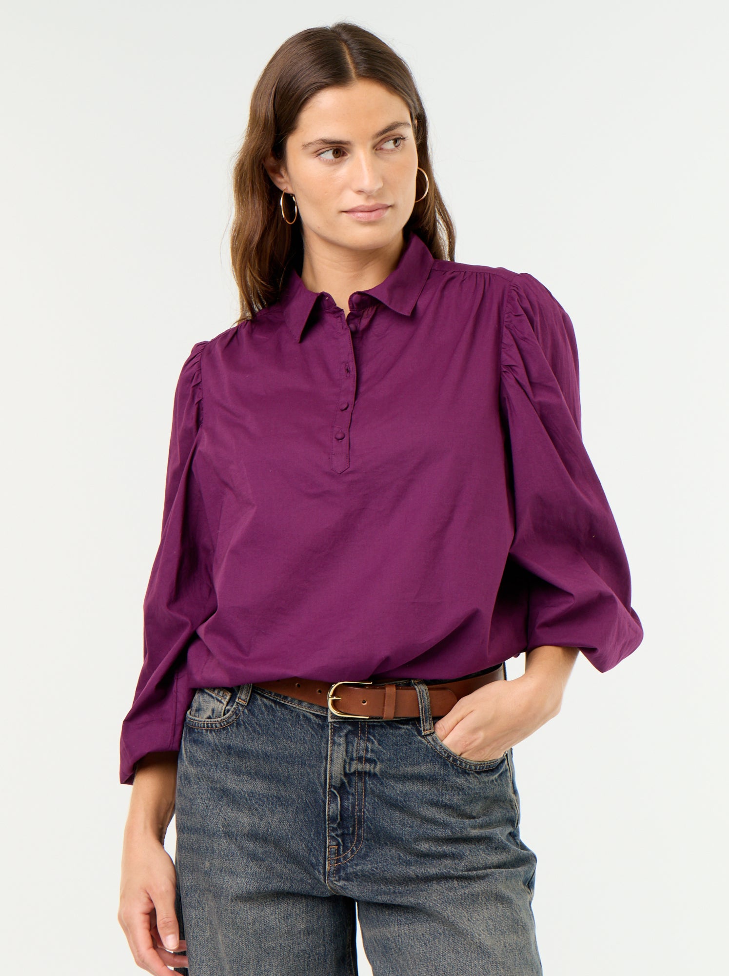 Chemisier avec col boutonné - Violet (GBP09_4)