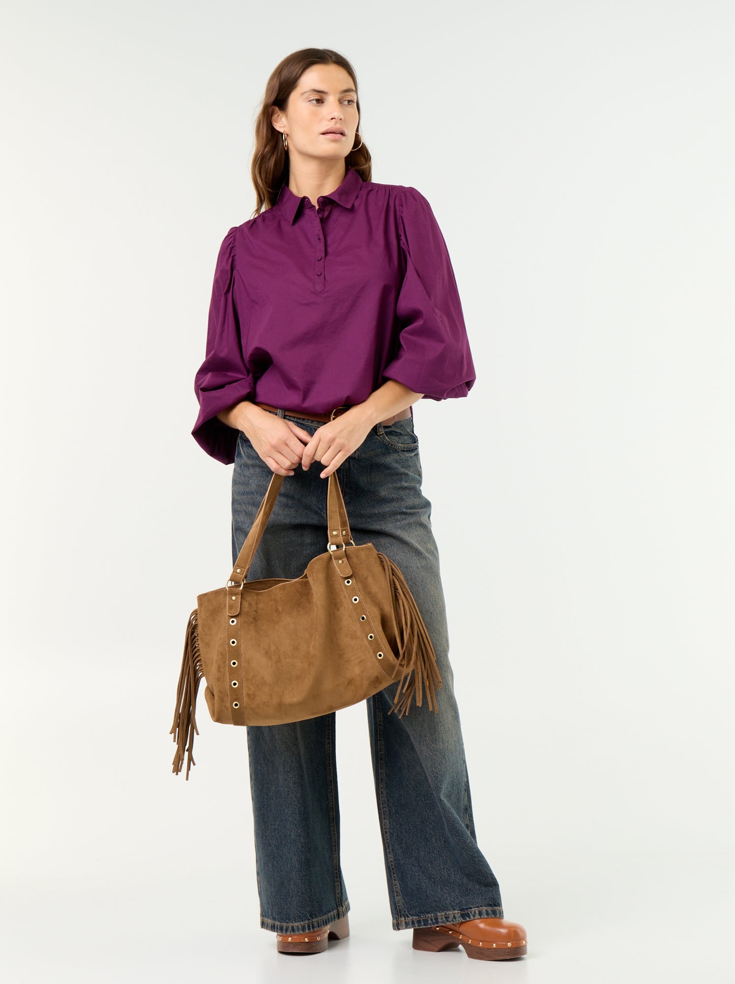 Chemisier avec col boutonné - Violet (GBP09_4)
