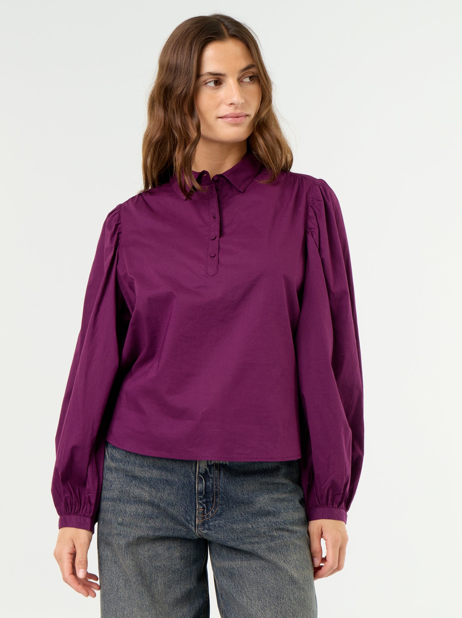 Chemisier avec col boutonné - Violet (GBP09_4)