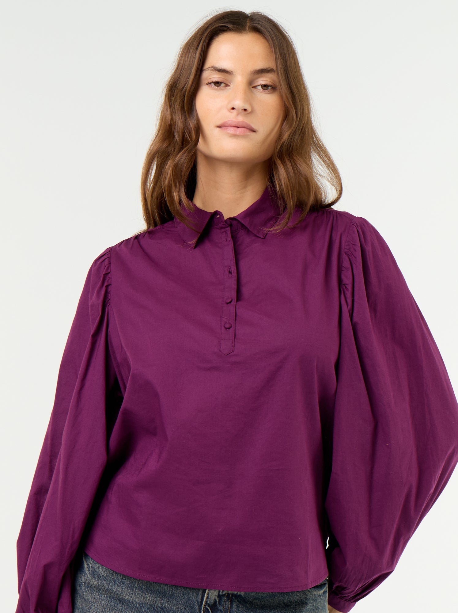 Chemisier avec col boutonné - Violet (GBP09_4)
