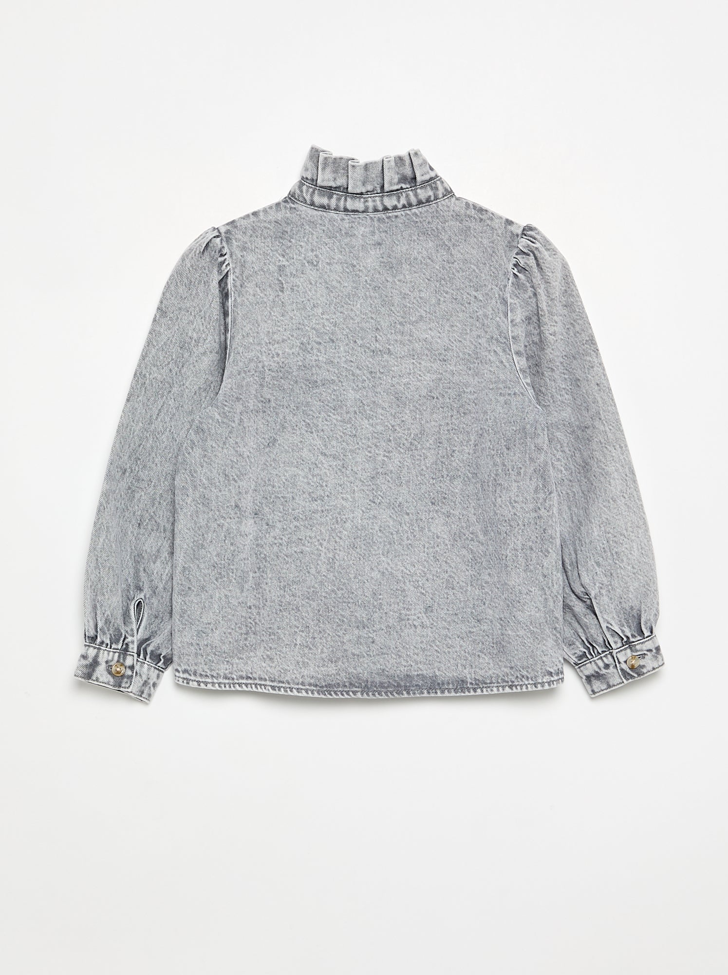 Chemisier denim avec col montant volanté - Gris