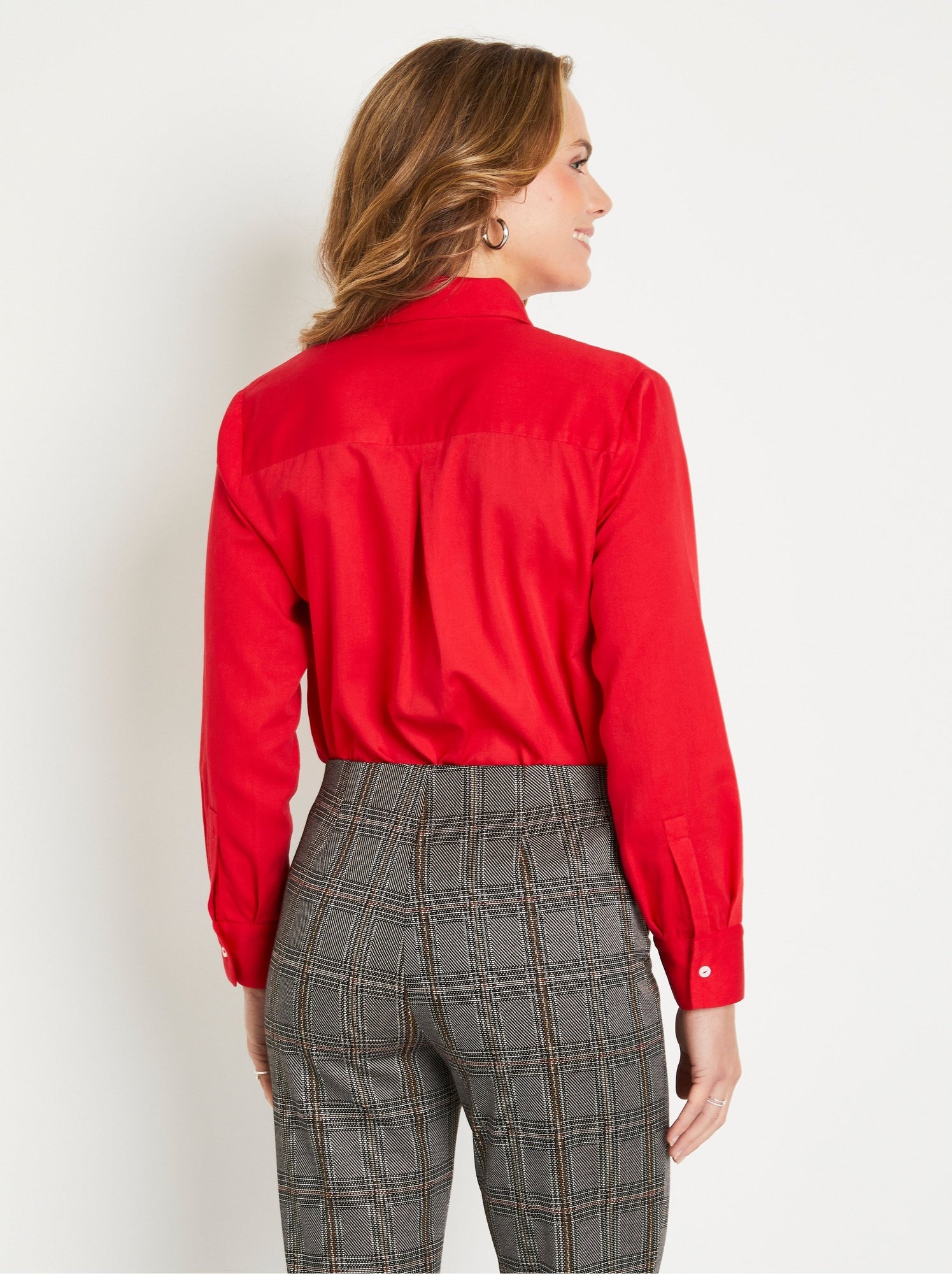Chemisier droit boutonné coton uni bijoux - afibel - Rouge