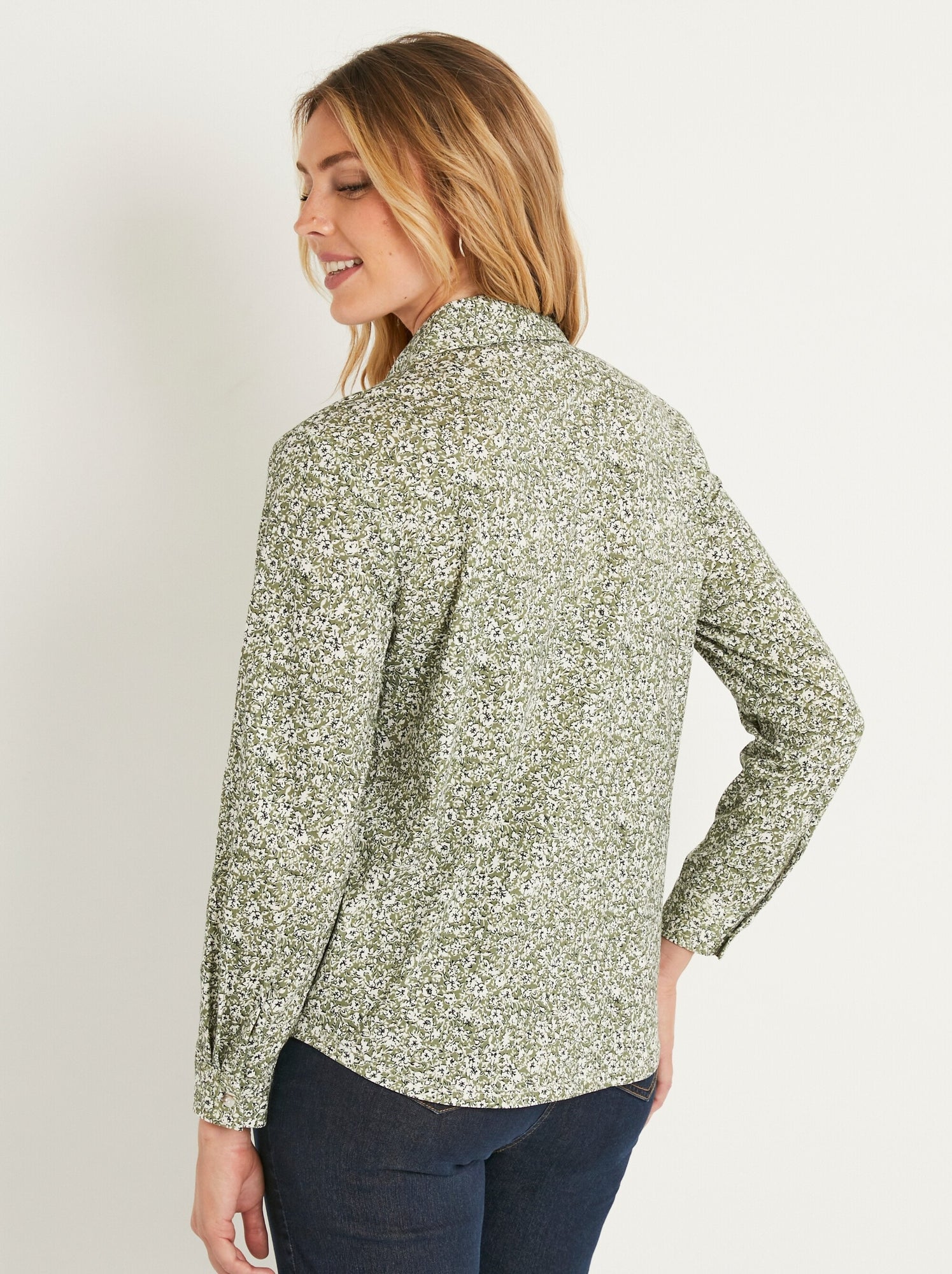 Chemisier droit coton fleuri boutonné - afibel - Vert