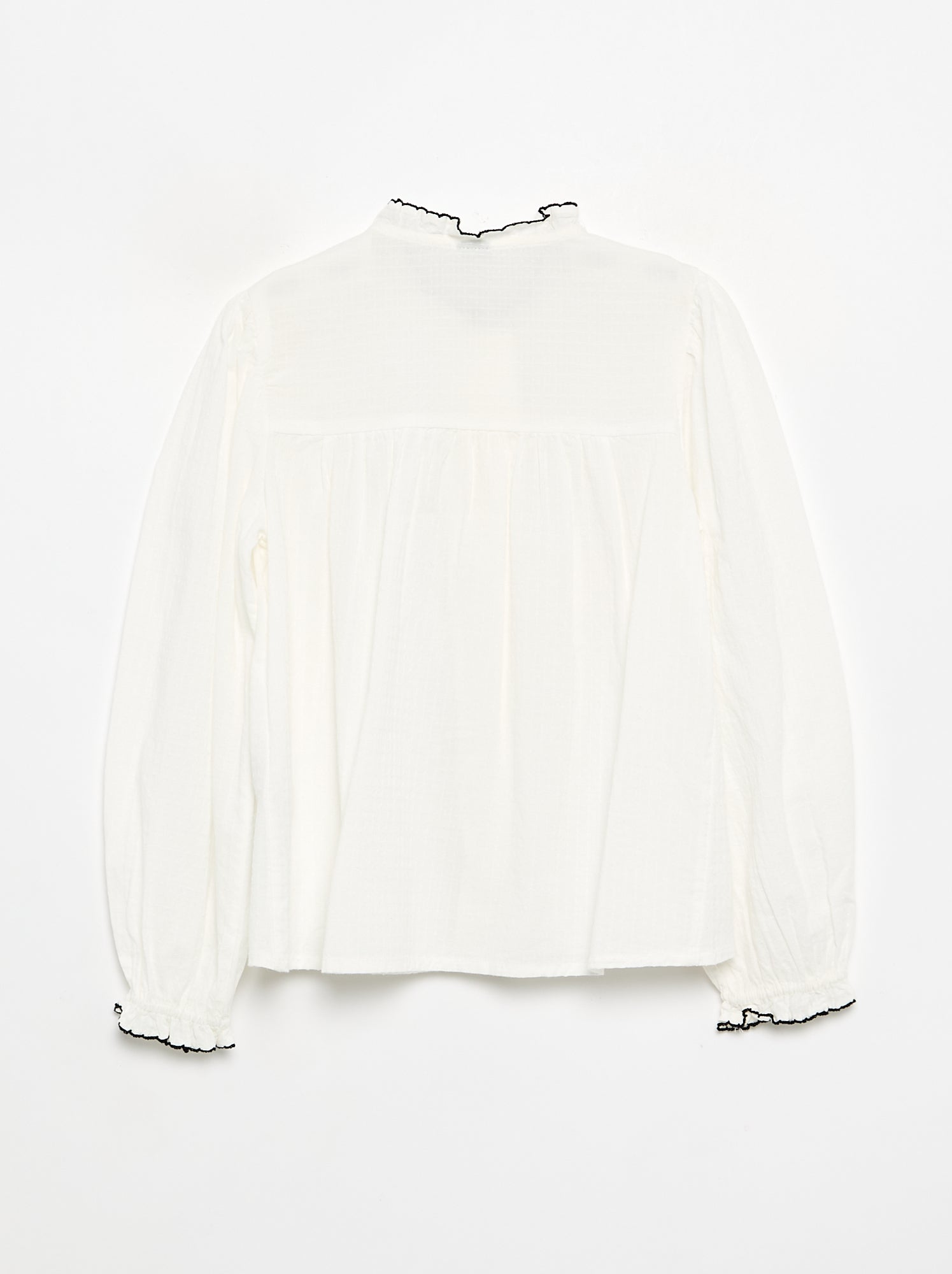 Chemisier en gaze de coton avec volants - Blanc