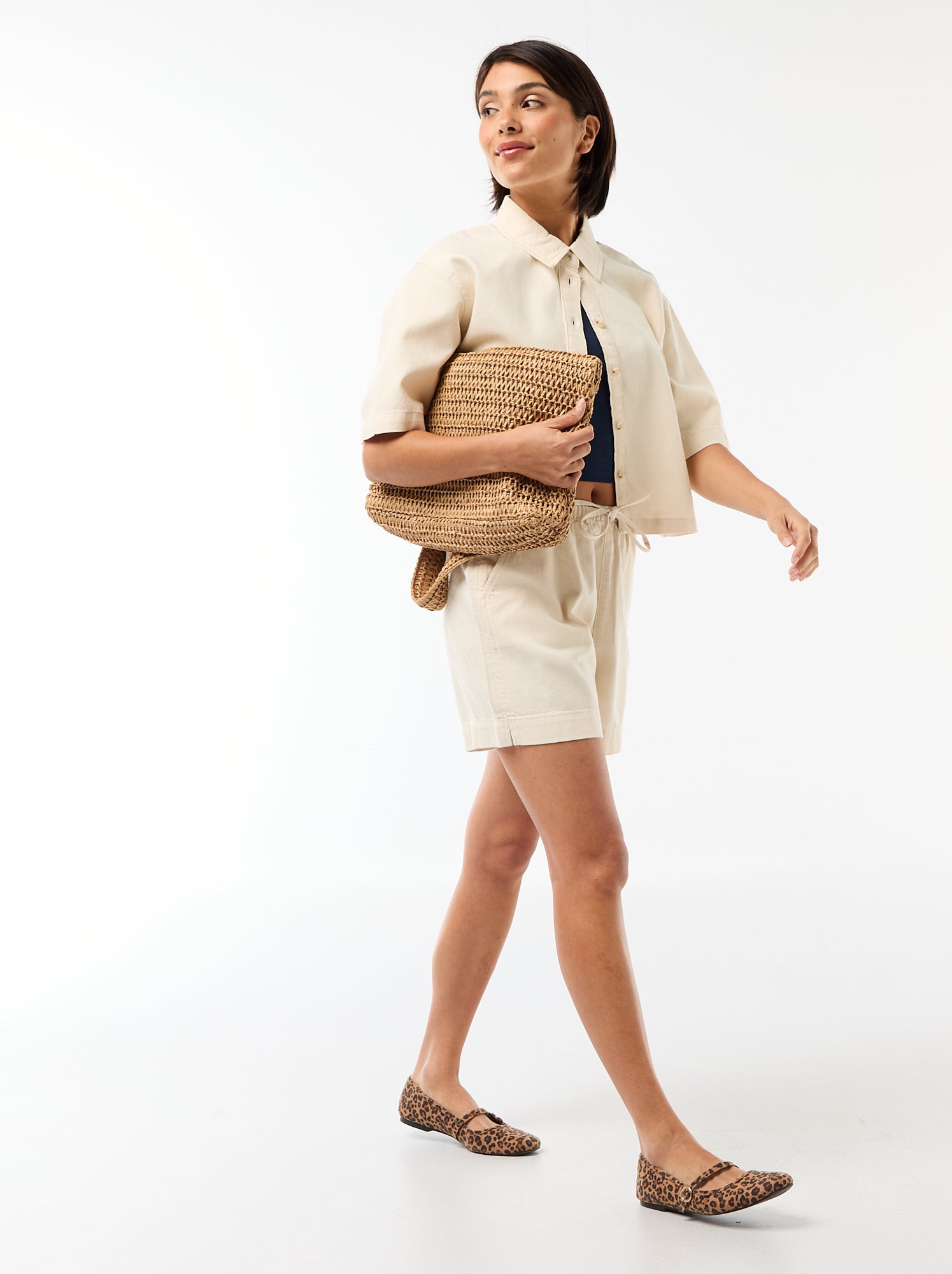 Chemisier en jean avec manches 3/4 - Blanc