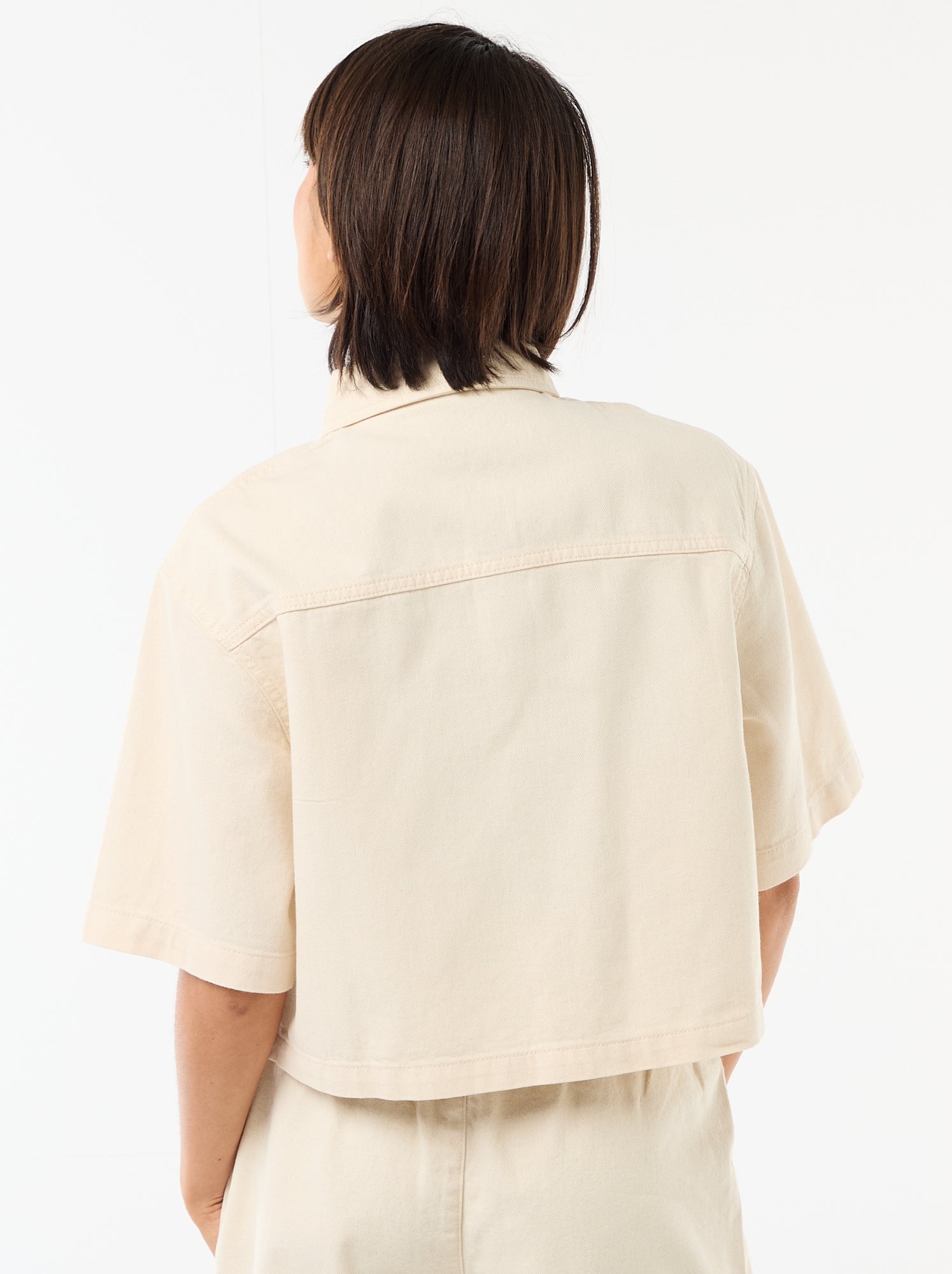 Chemisier en jean avec manches 3/4 - Blanc